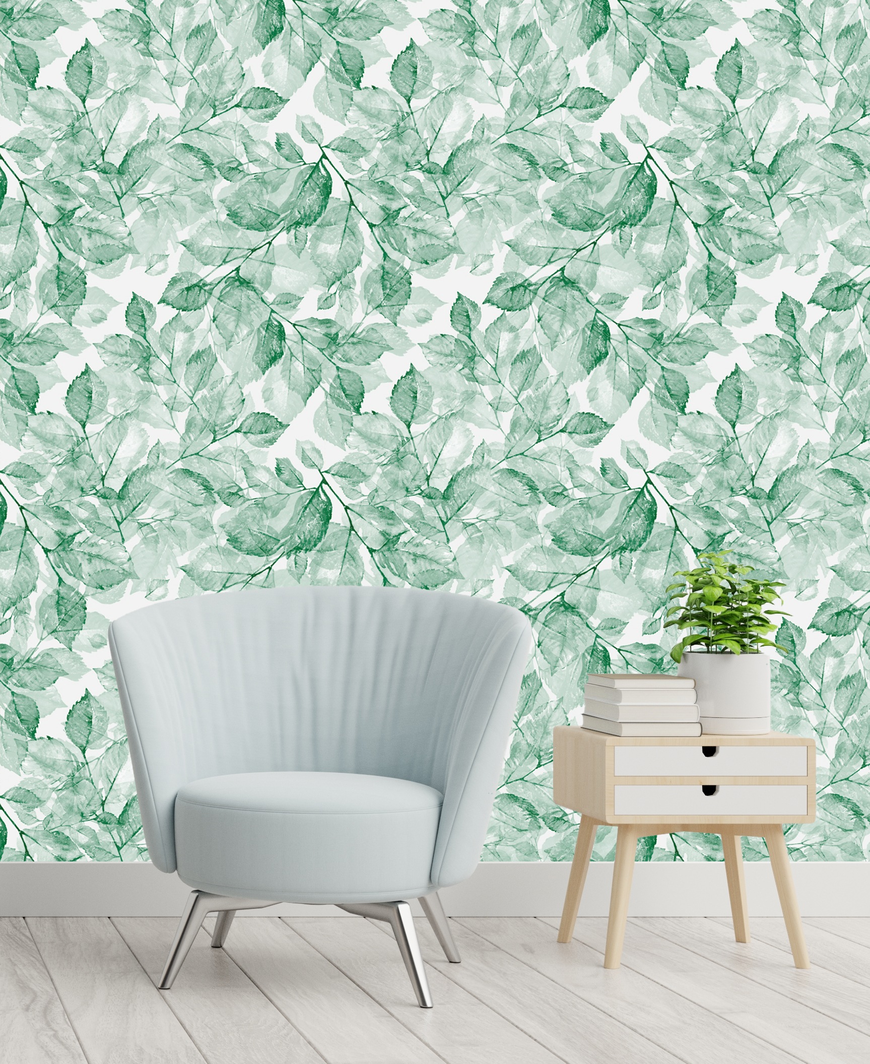 queence Vinyltapete »Blätter grün«, natürlich, 90x250cm, selbstklebend, kinderleichte Anbringung, Sticker
