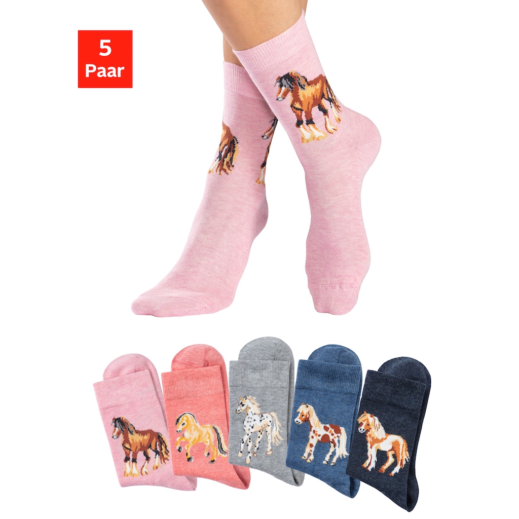 H.I.S Socken, (5 Paar), Mit unterschiedlichen Pferdemotiven
