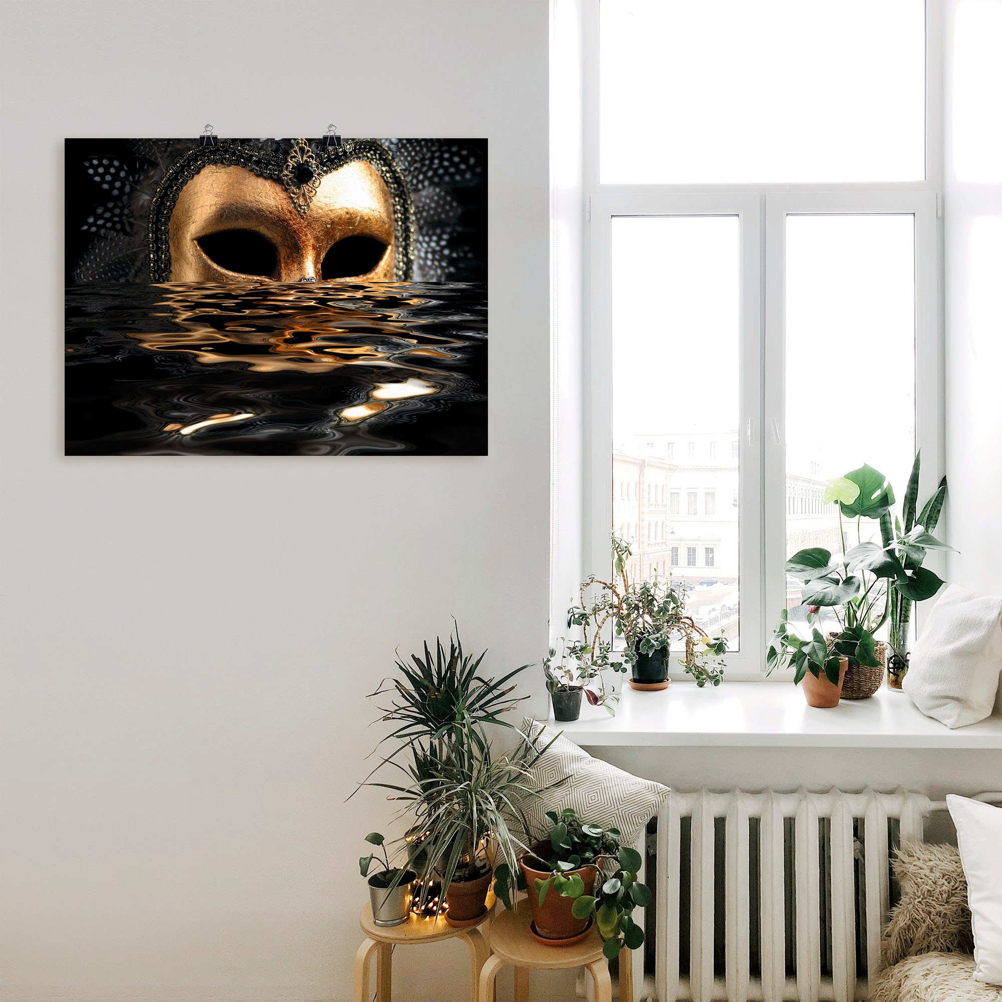 Artland Wandbild »Venezianische Maske mit Blattgold«, Karneval, (1 St.), als Alubild, Outdoorbild, Leinwandbild, Poster, Wandaufkleber