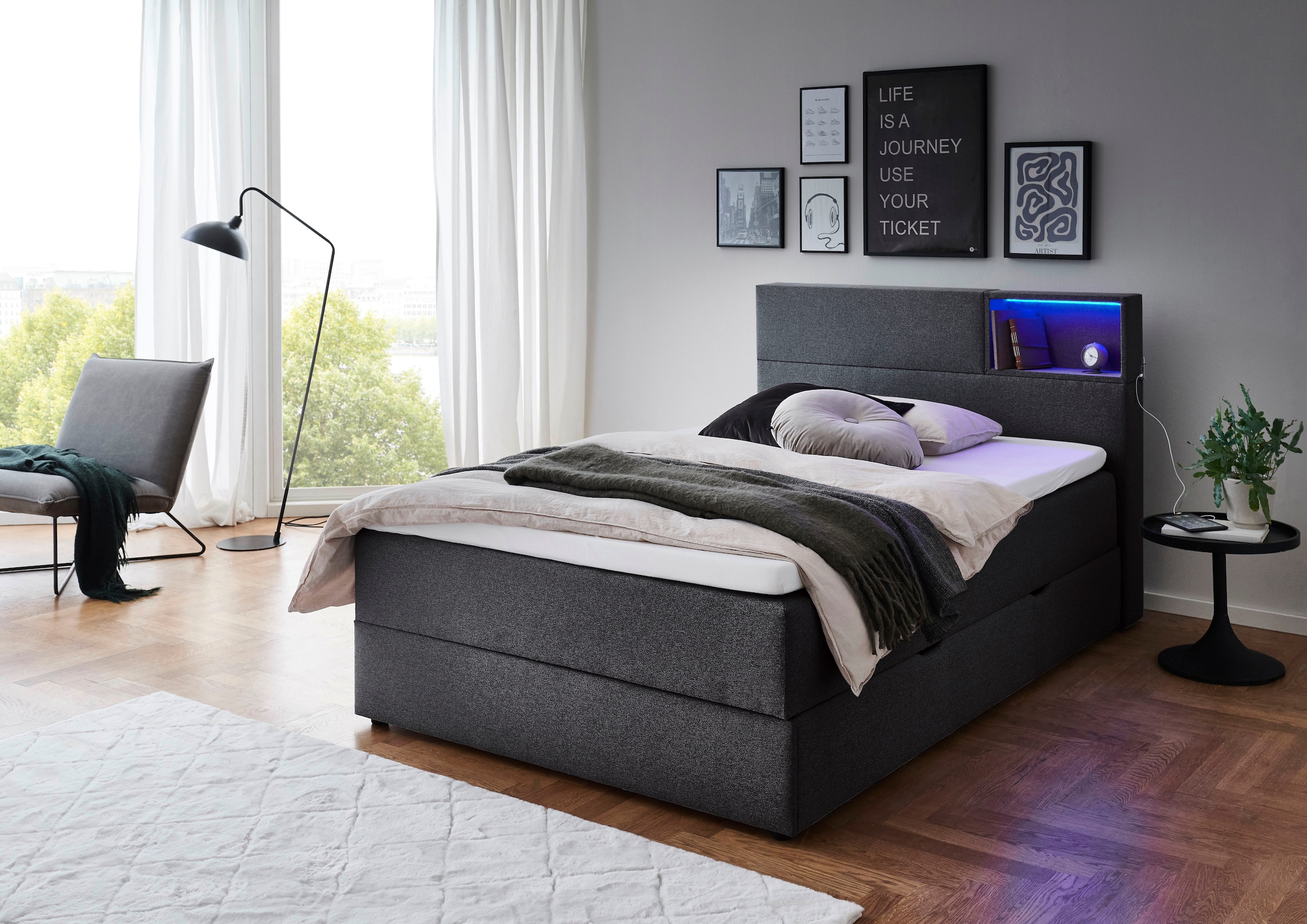 meise.möbel Boxspringbett »Caja mit Bettkasten und Topper«, mit LED ausgestattetes Ablagefach im Kopfteil
