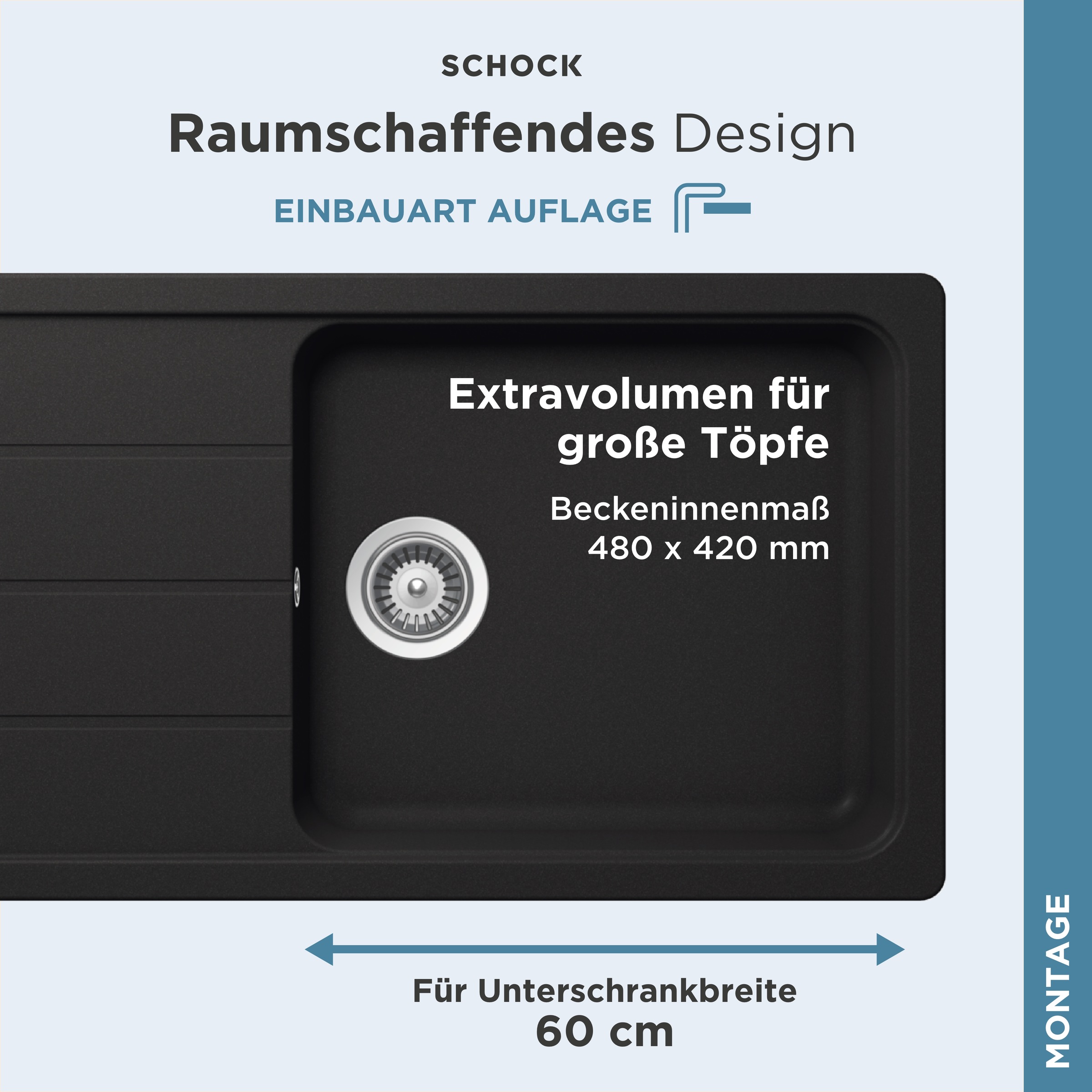 Schock Granitspüle »COMO D-100L«, Inklusive ab- und Überlaufgarnitur, Drehhexcenter, Diamantbohrer