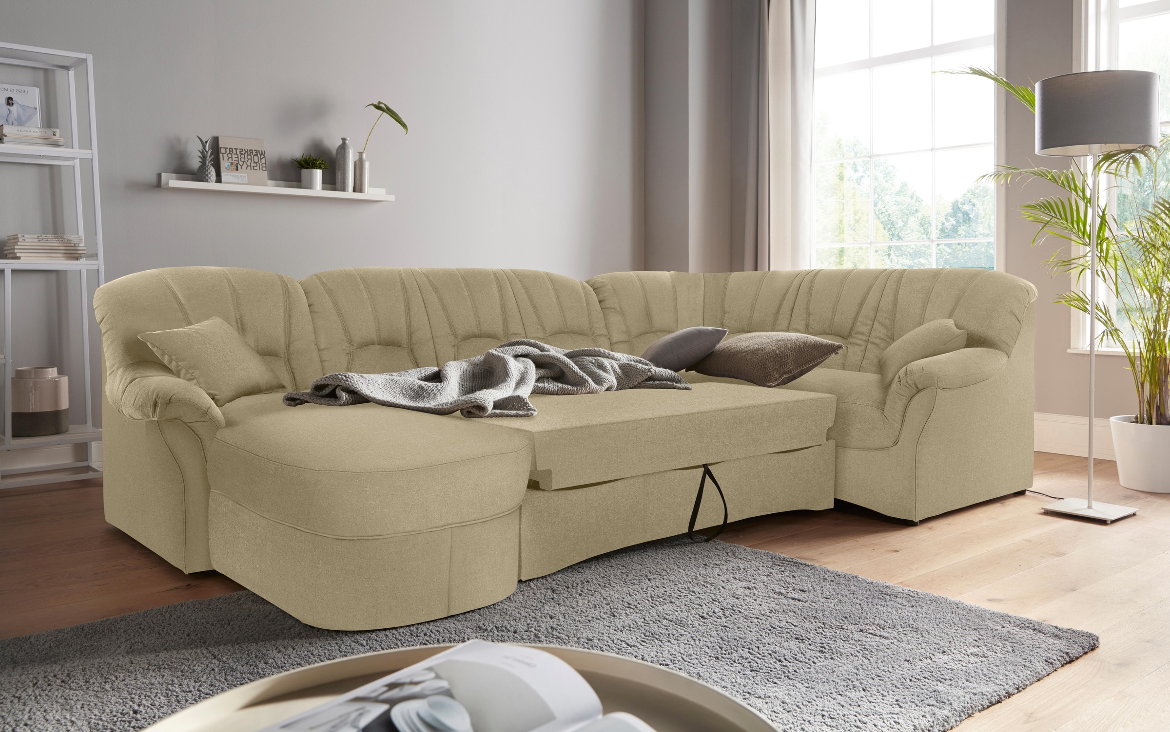 DOMO collection Wohnlandschaft »Bahia mit viel Platz, zeitloses Design, U-Form«, wahlweise mit Bettfunktion