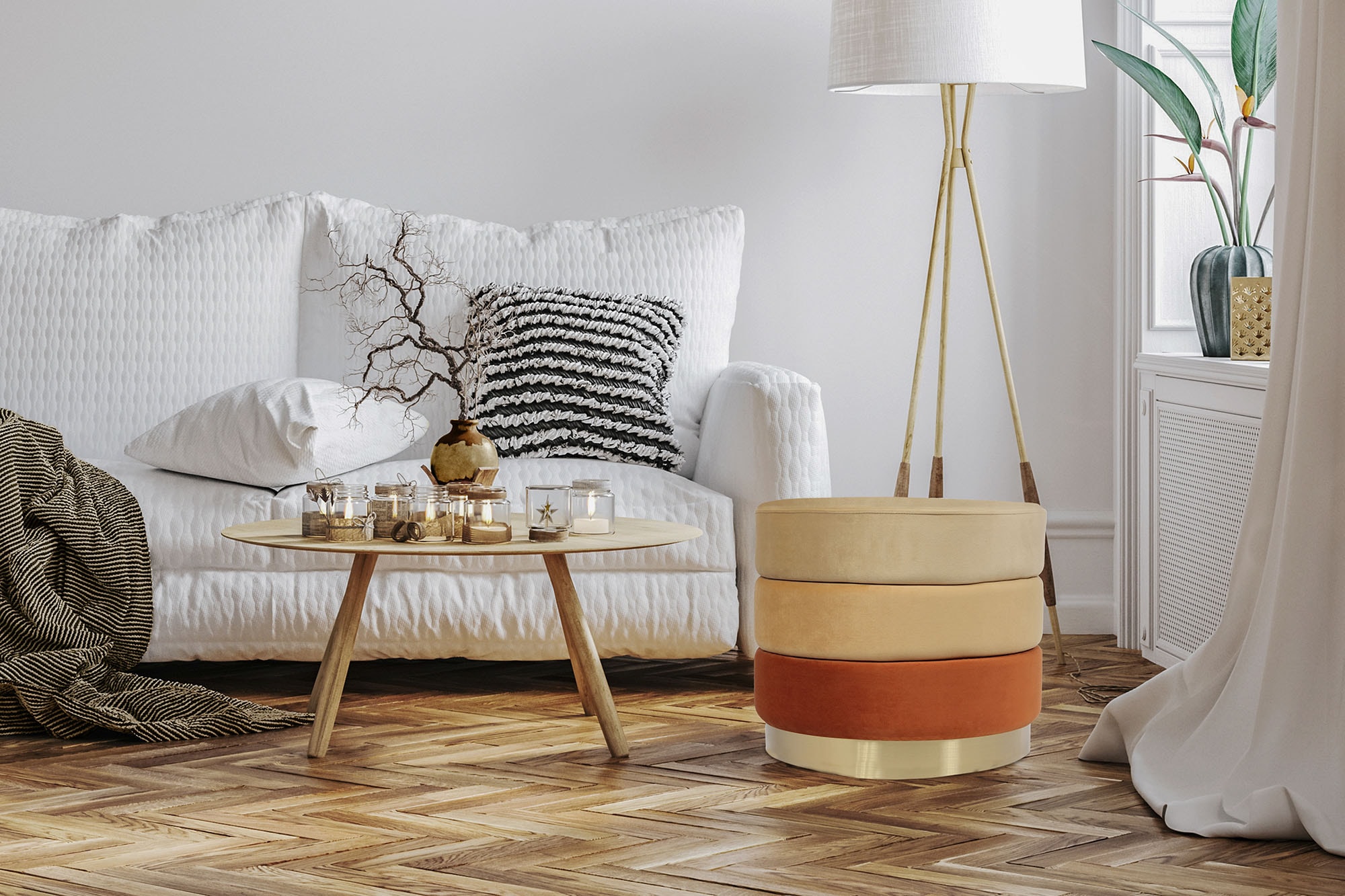 Kayoom Polsterhocker »Hocker Matilda 325, Edler Touch durch goldenen Sockel« 1 Stk. tlg. Samtbezug, farbig geschichtete Polsterung, goldener Sockel