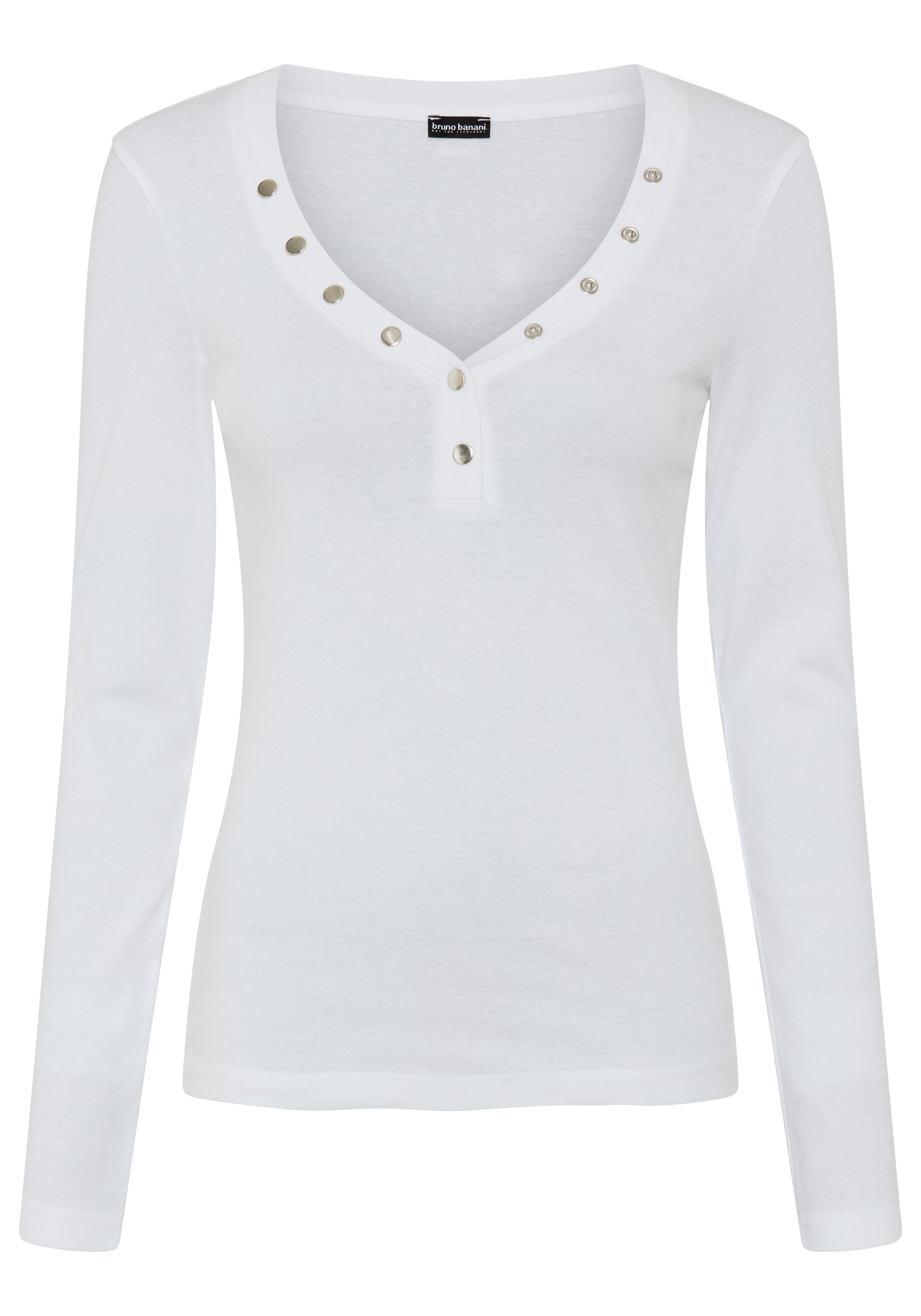 Bruno Banani Longsleeve »mit Knopf-Details« und V-Ausschnitt, Langarm, figurbetonte Passform aus Rippware
