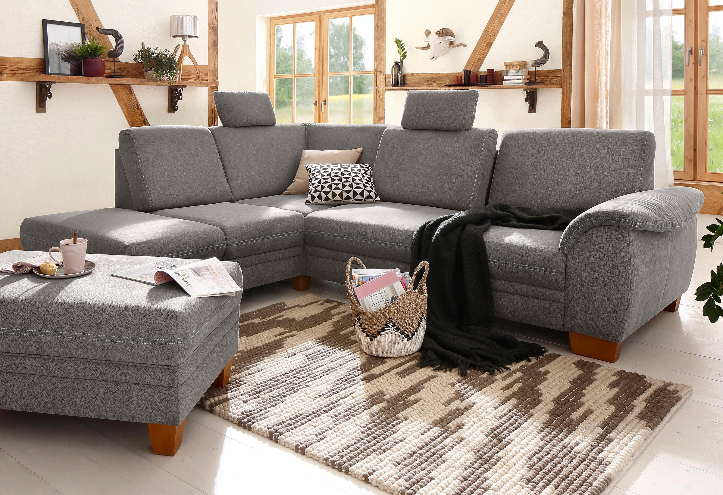 Home affaire Ecksofa »Husum L-Form«, mit Sitztiefenverstellung, Federkern-P günstig online kaufen