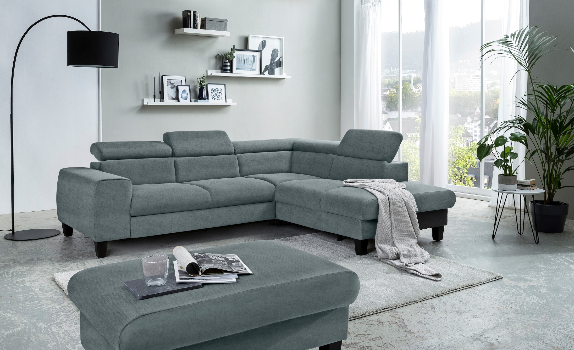COTTA Ecksofa »Morven L-Form mit Kopfteilverstellung«, wahlweise mit Bettfunktion, Bettkasten & Wireless-Charger