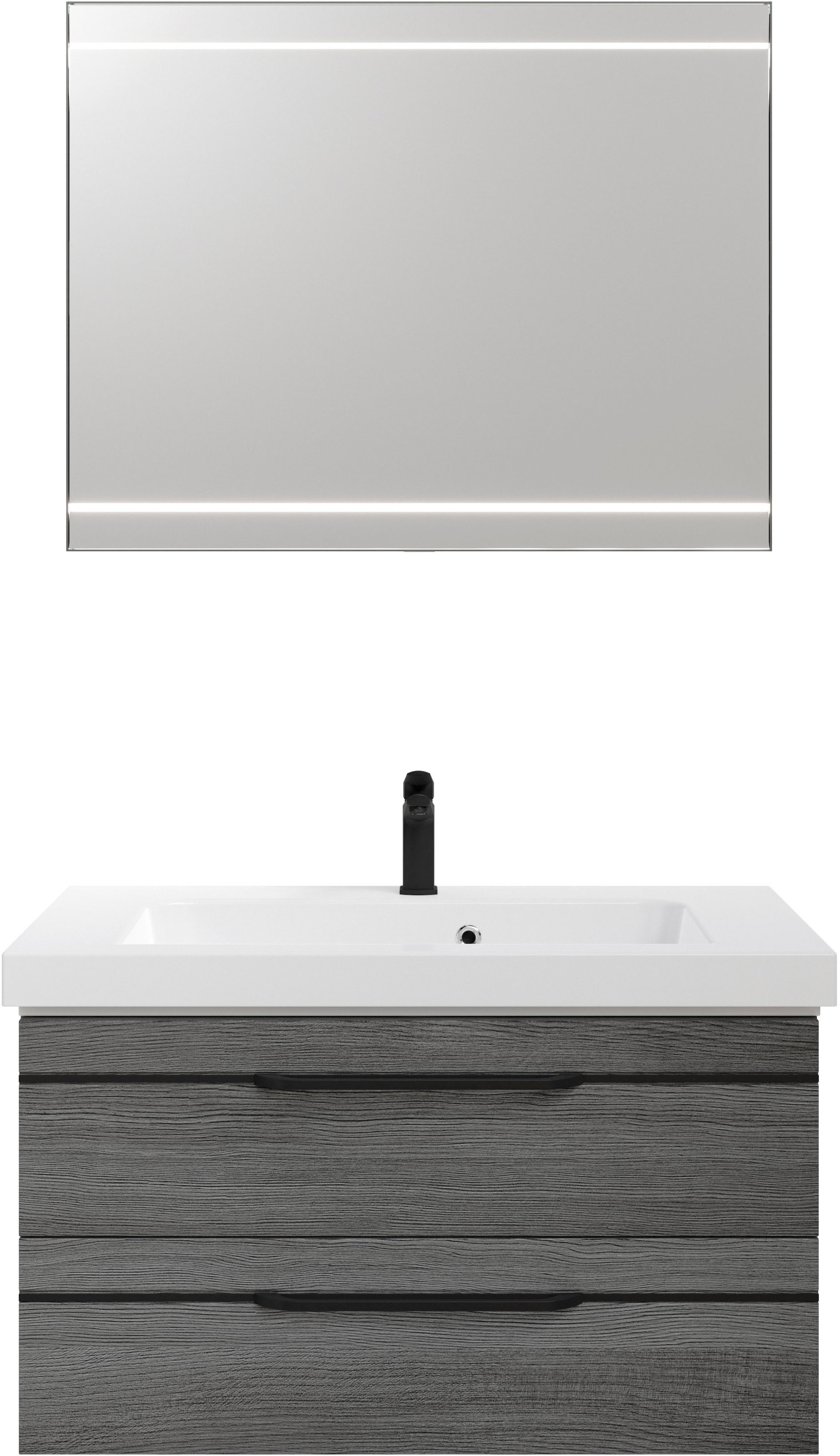 Saphir Badmöbel-Set »Balto 2-teilig Mineralmarmor-Waschtisch mit LED-Spiegel, Waschplatz«, (2 St.), 92 cm breit, mit 2 Schubladen, Badschrank inkl. Schubladendämpfer