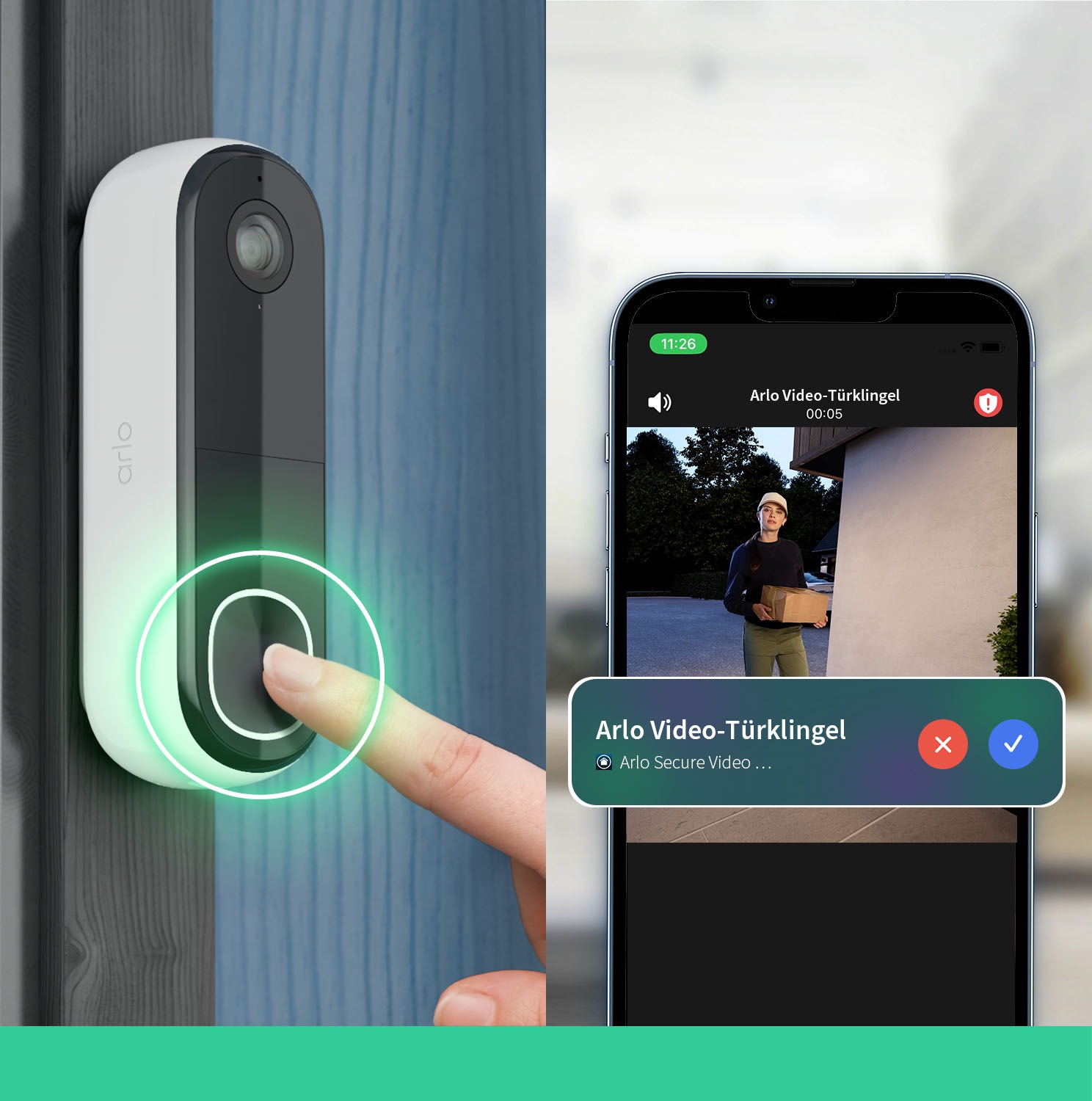 ARLO Smart Home Kamera »ESSENTIAL 2 Video Doorbell 2K With Chime V2«, Außenbereich-Innenbereich