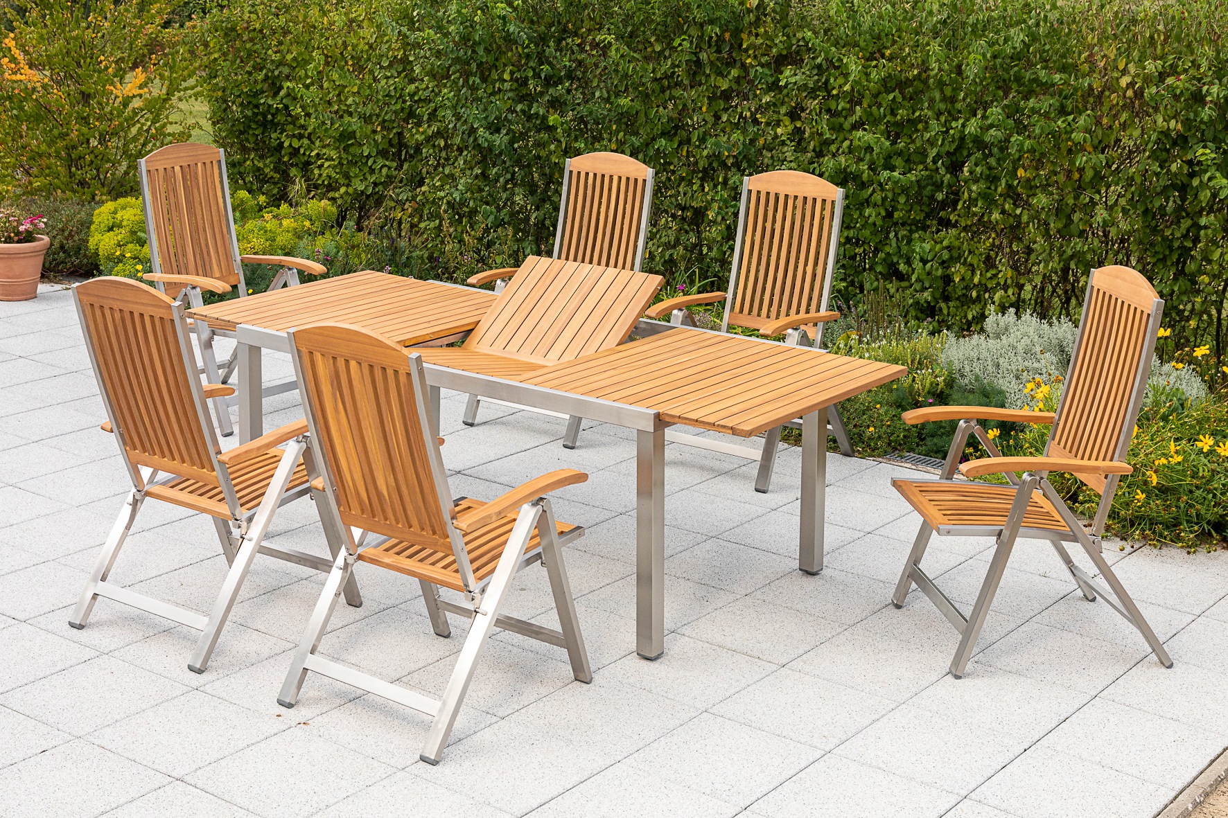 MERXX Garten-Essgruppe »Keros« 7 Stk. tlg. 6 Klappsessel mit ausziehbarem T günstig online kaufen