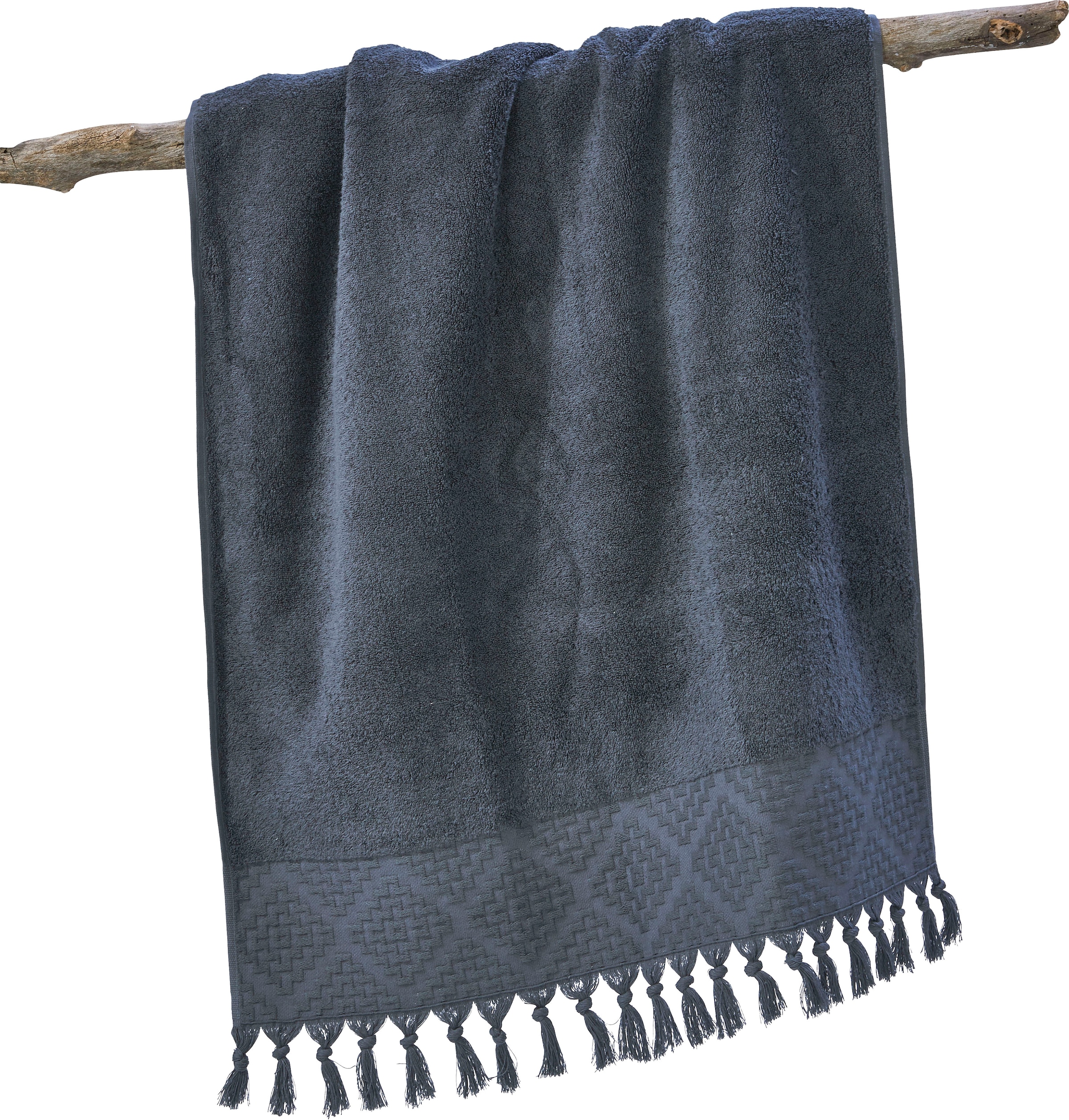 done.® Duschtuch »Provence Bohéme« Uni Farben, Boho-Style, mit auffälliger Borte & Fransen