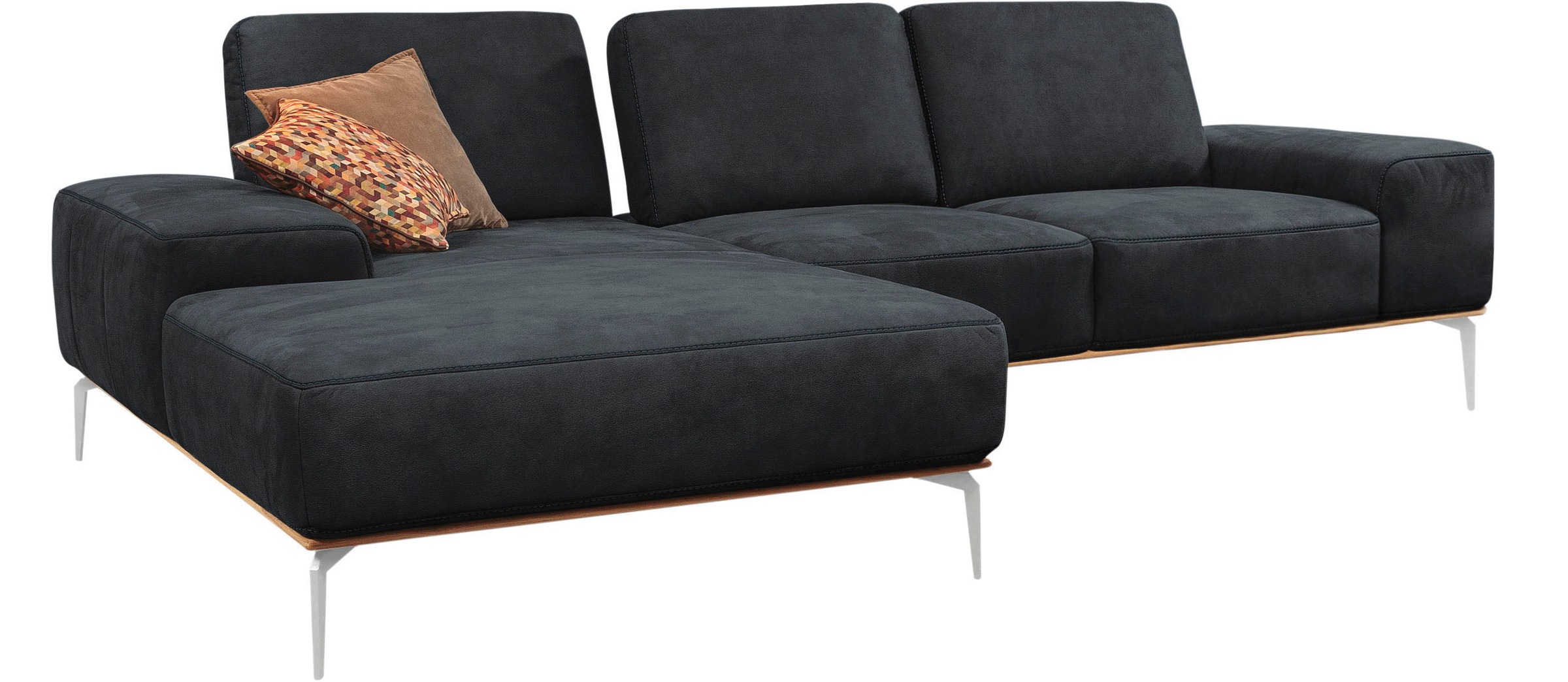 W.SCHILLIG Ecksofa »run, Designsofa mit tollem Sitzkomfort, L-Form«, mit elegantem Holzsockel, Füße in Chrom glänzend, Breite 279 cm