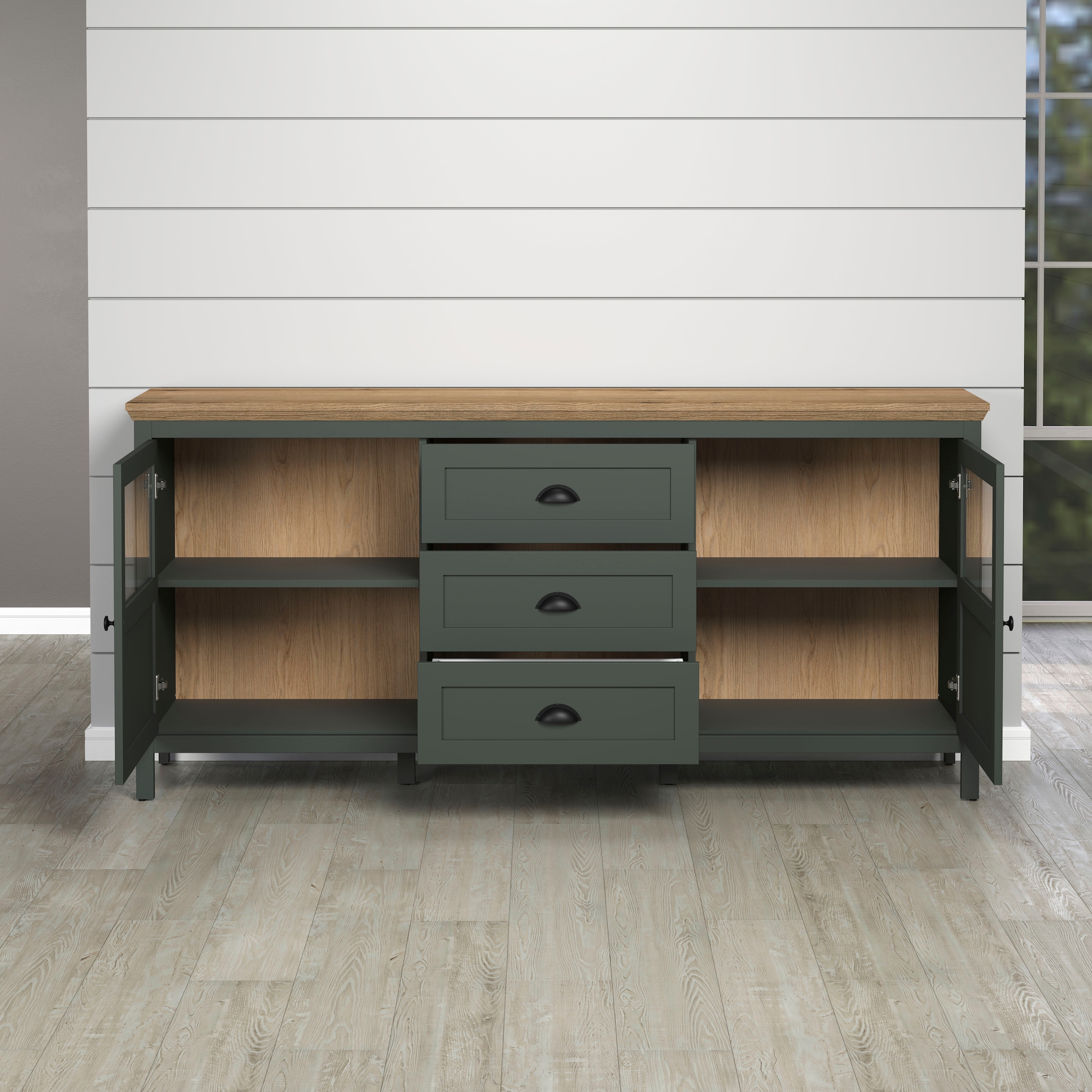 Home affaire Sideboard »Vienna«, (1 St.), Kommode im Landhausstil - Beleuchtung, Glastüren - B/T/H 185/45/86 cm