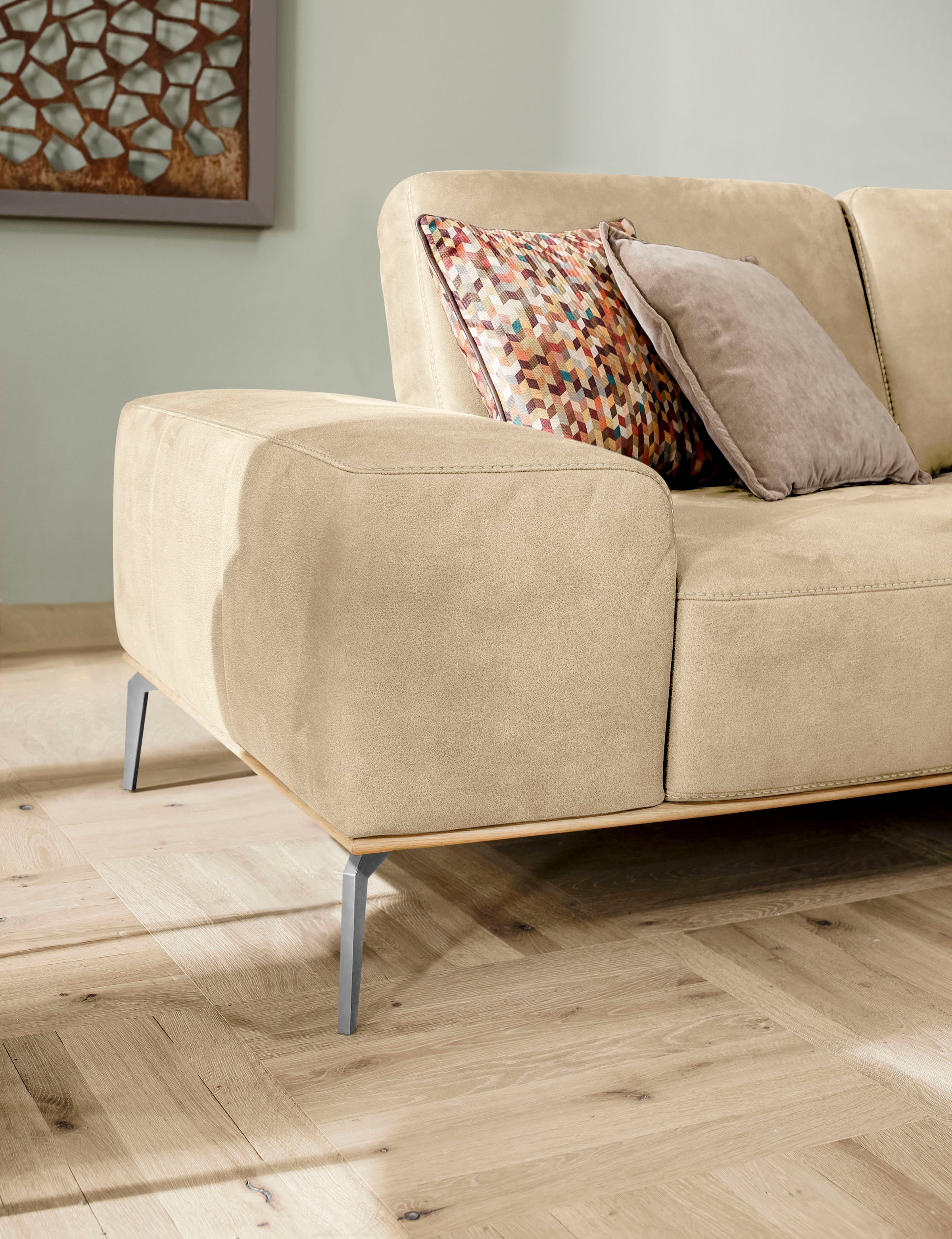 W.SCHILLIG Ecksofa »run, Designsofa mit tollem Sitzkomfort, L-Form«, mit elegantem Holzsockel, Füße in Chrom glänzend, Breite 279 cm