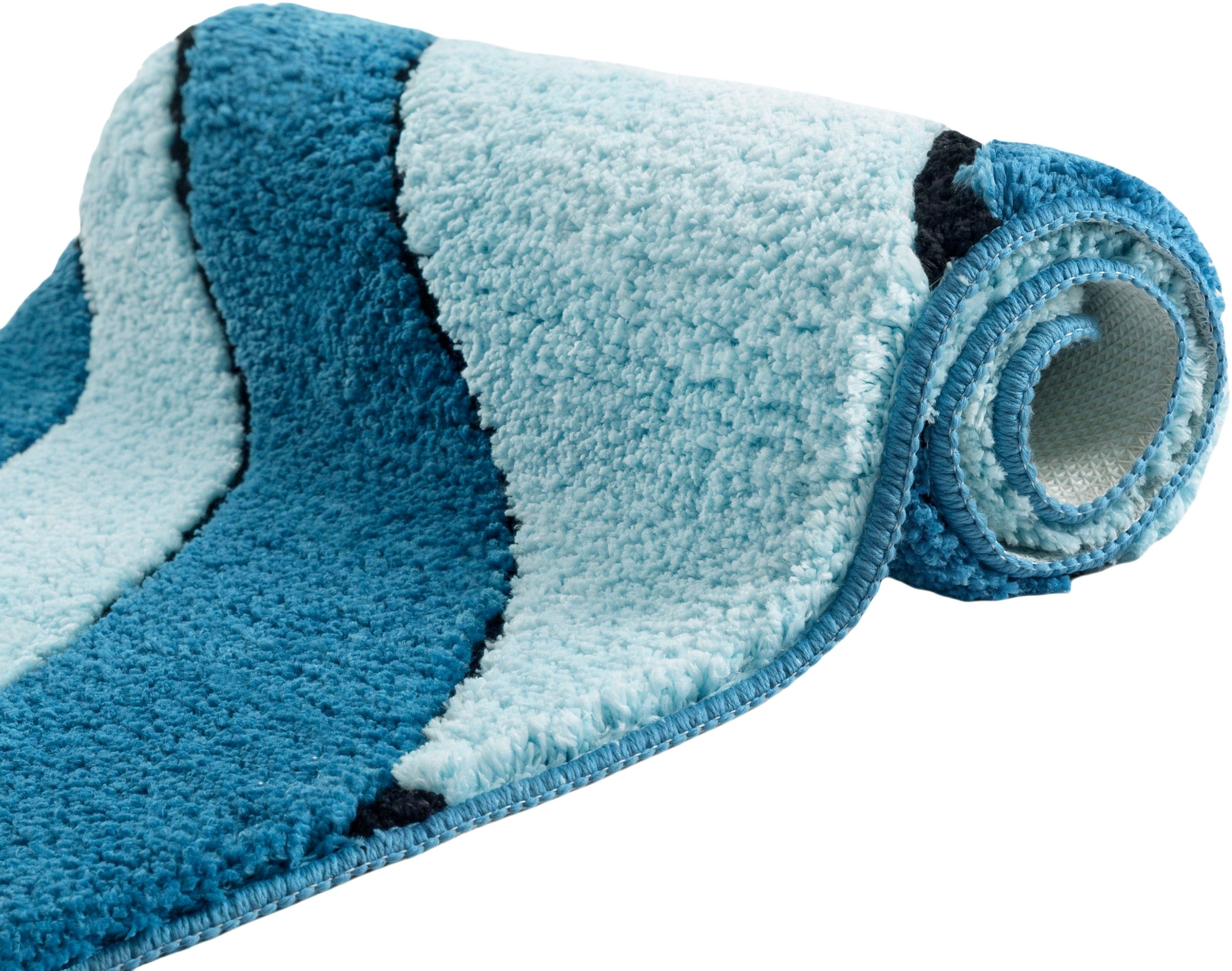 my home Badematte »Anna, Badvorleger, Badezimmer Teppich«, rutschhemmend beschichtet, fußbodenheizungsgeeignet-schnell trocknend, Badteppich, Hoch Tief Effekt, Modern, Weich, Wellen