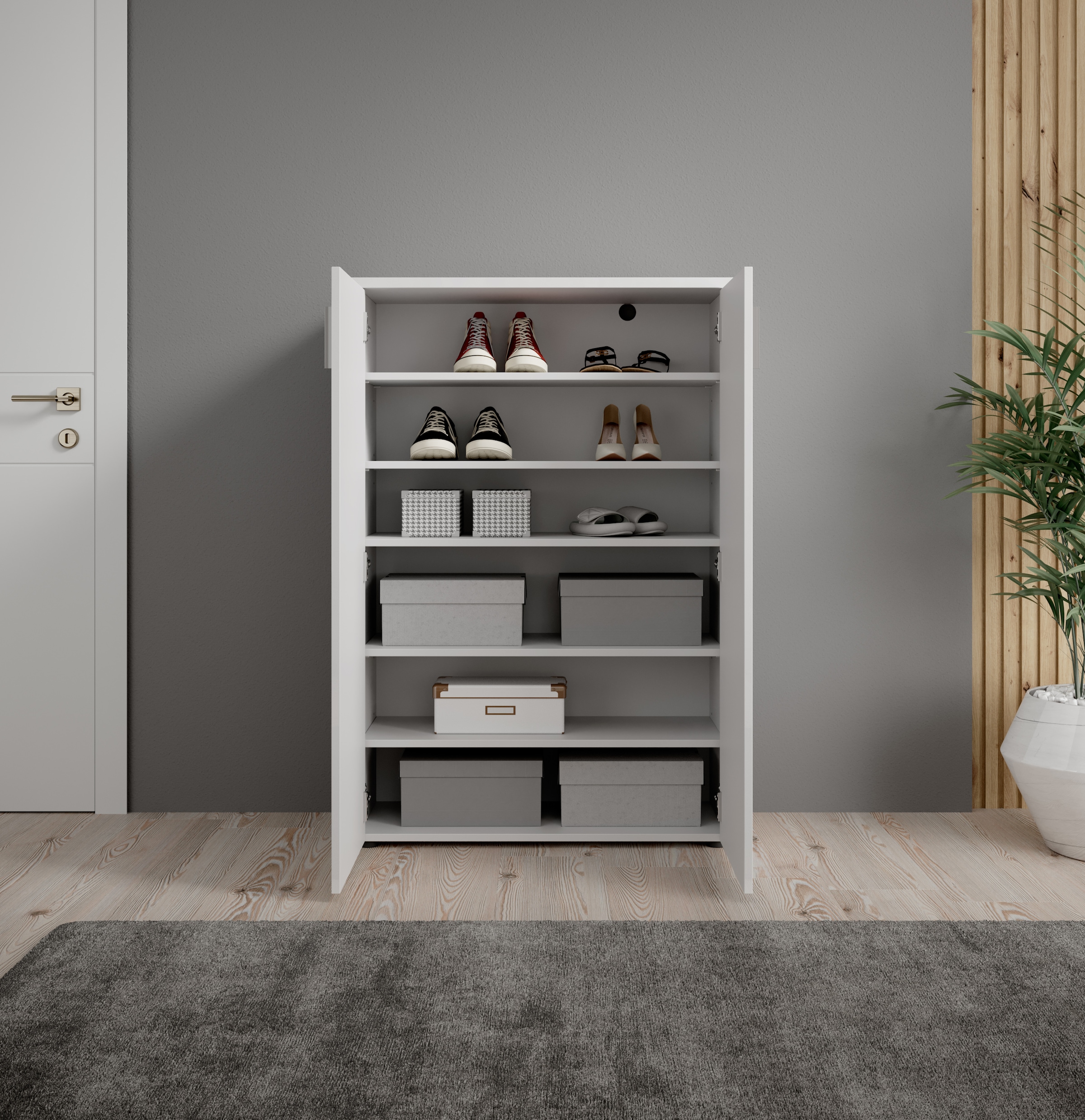 HBZ Schuhschrank »Lincoln weiß Glanz, BxHxT 80x120x35 cm«, (1 St.), Schuhschrank mit 2 Türen, 4 Einlegeböden