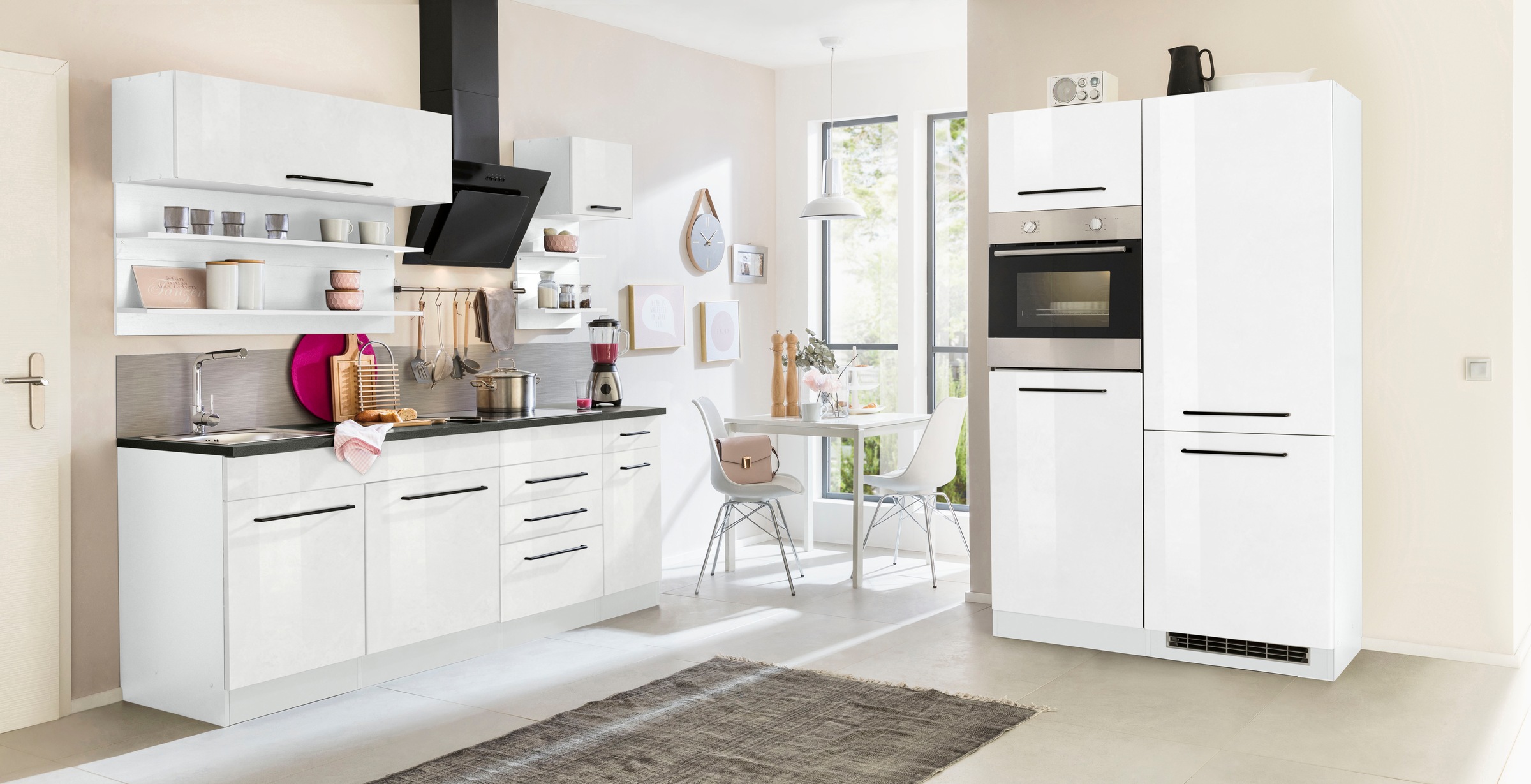 KOCHSTATION Küchenzeile »KS-Tulsa«, mit E-Geräten, Breite 330 cm, schwarze Metallgriffe, MDF Fronten