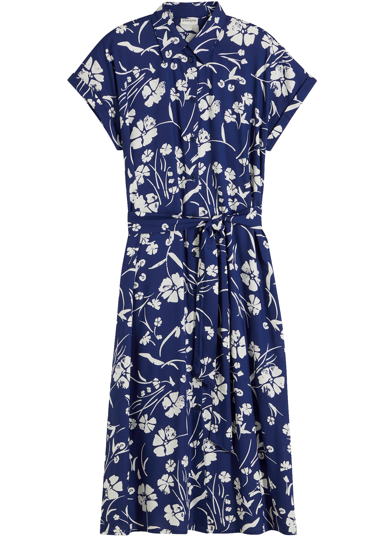bonprix Blusenkleid feminin geschnitten, mit Hemdblusenkragen, Kurzarm, mit Bindeband