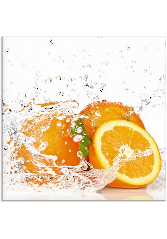 Glasbild »Orange mit Spritzwasser«, Süßspeisen, (1 St.)