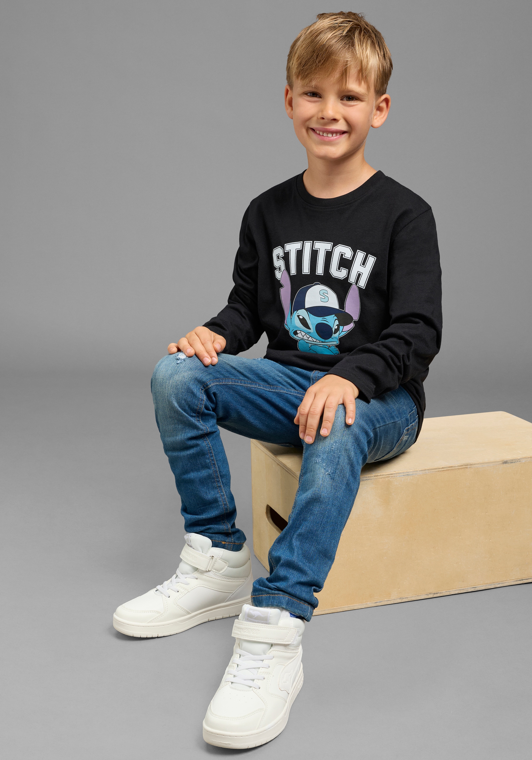 KIDSWORLD Langarmshirt »STITCH Shirt für Jungen, Disney« Disney-Shirt, modischer Stil, Basic-Passform, mit Rundhalsausschnitt