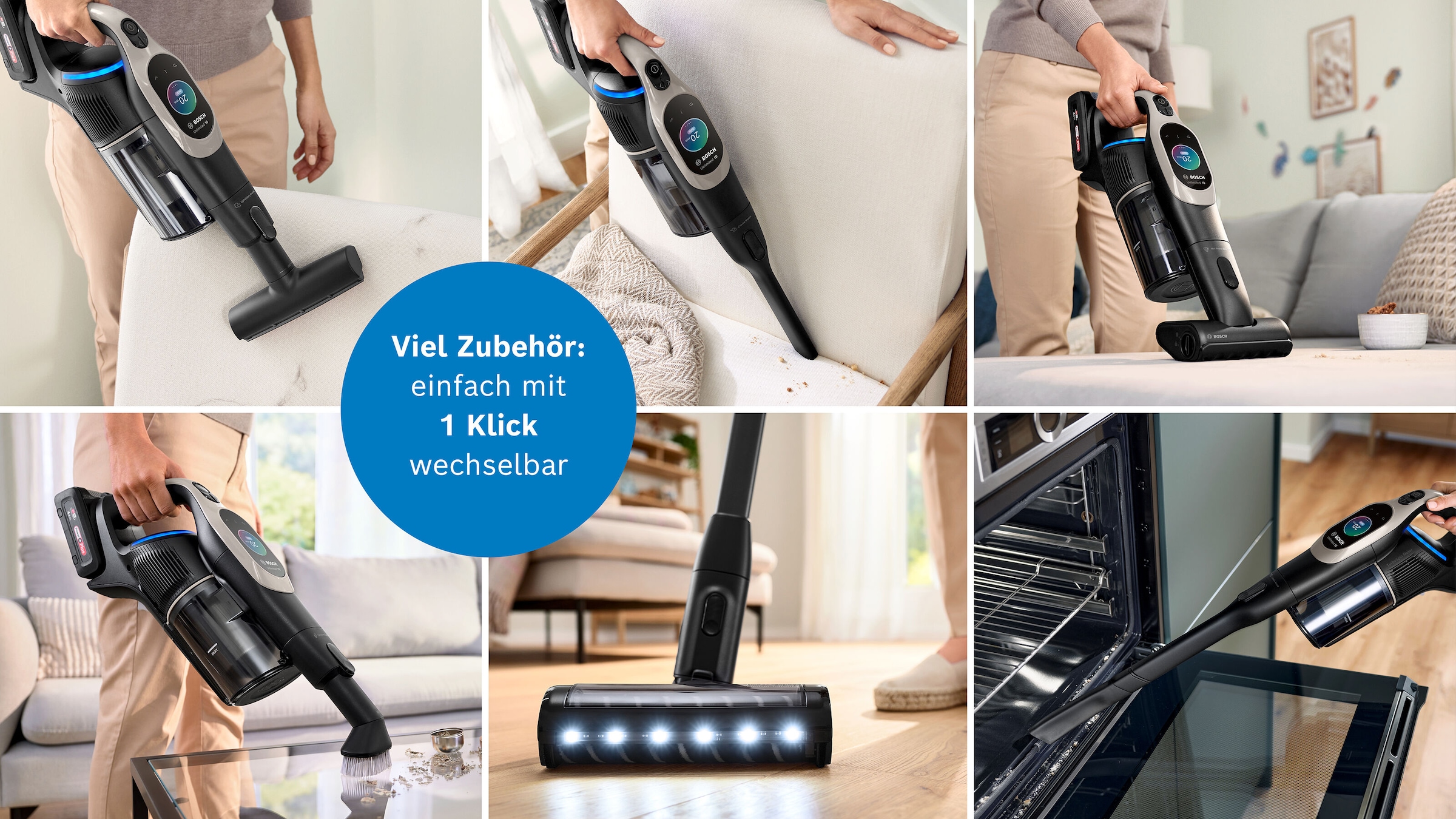 BOSCH Akku-Stielstaubsauger »Unlimited 10 BKS1051GQC, MicroClean™ Technology, Display, Knickrohr«, HEPA-Filtersystem, 10 Jahre Motorgarantie, Schnellladegerät, grau