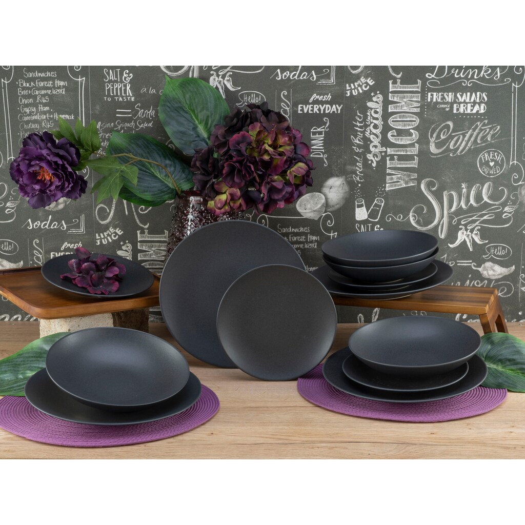 CreaTable Tafelservice »Geschirr-Set Soft Touch Black«, (Set, 12 tlg., Teller Set für 4 Personen)