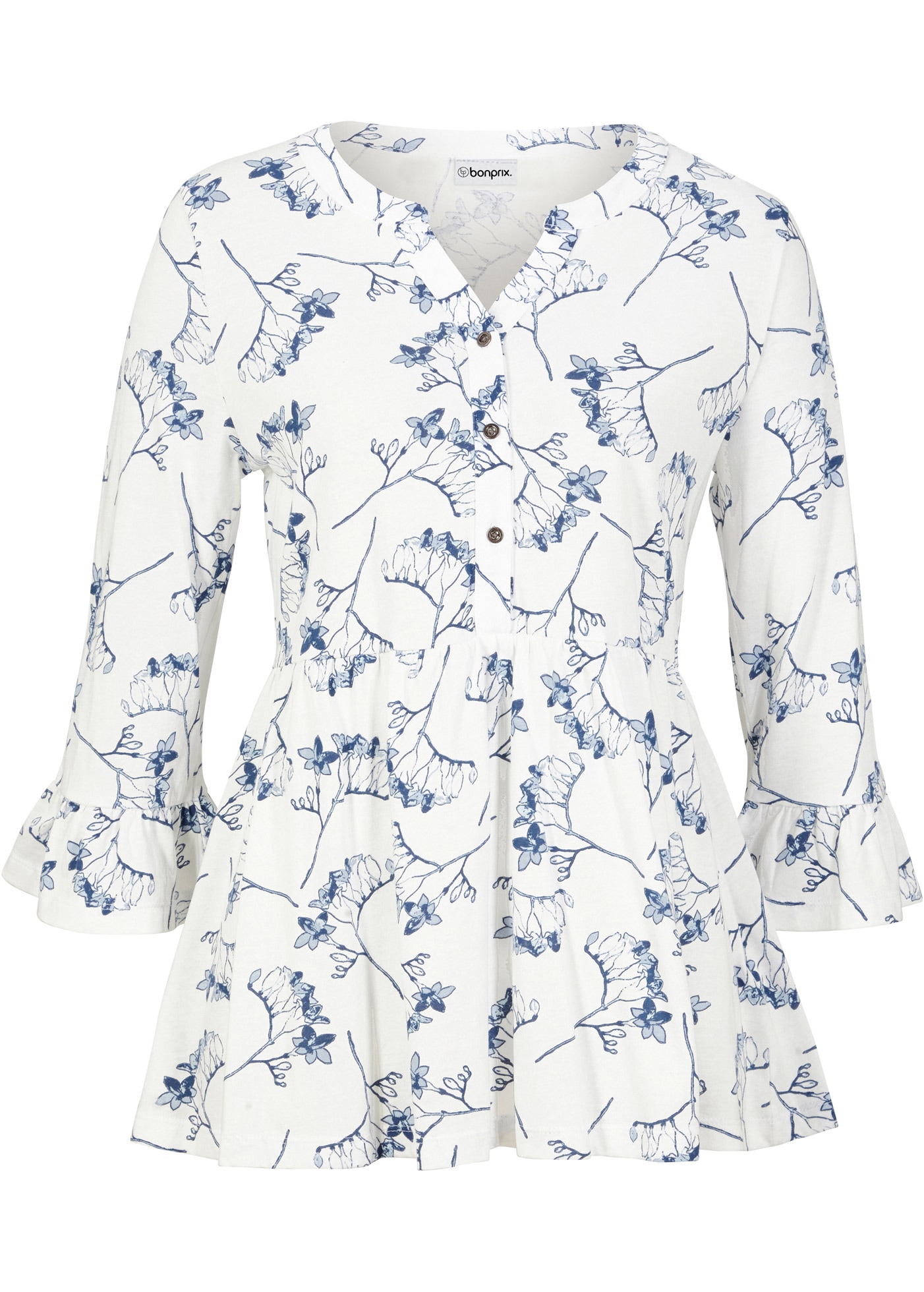 bonprix Druckbluse ausgestellte Passform, 3/4-Ärmel, für Frühling und Sommer