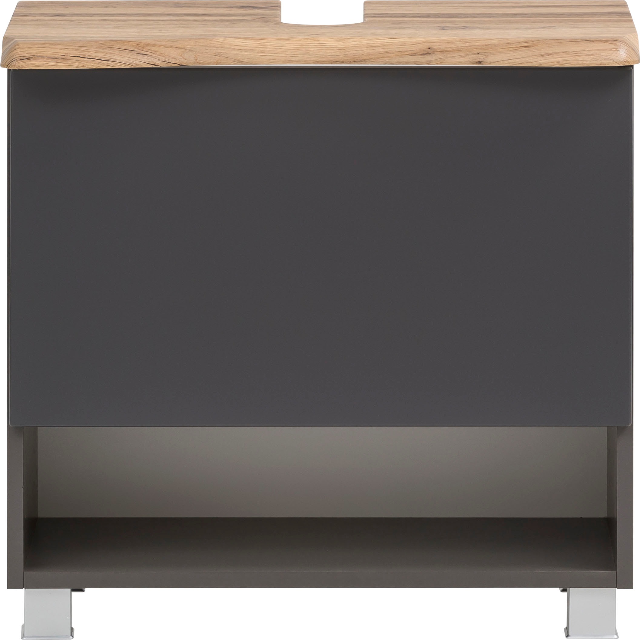 welltime Waschbeckenunterschrank »Stubach«, Bad Schrank, Abdeckplatte mit Baumkante, Breite 60 cm