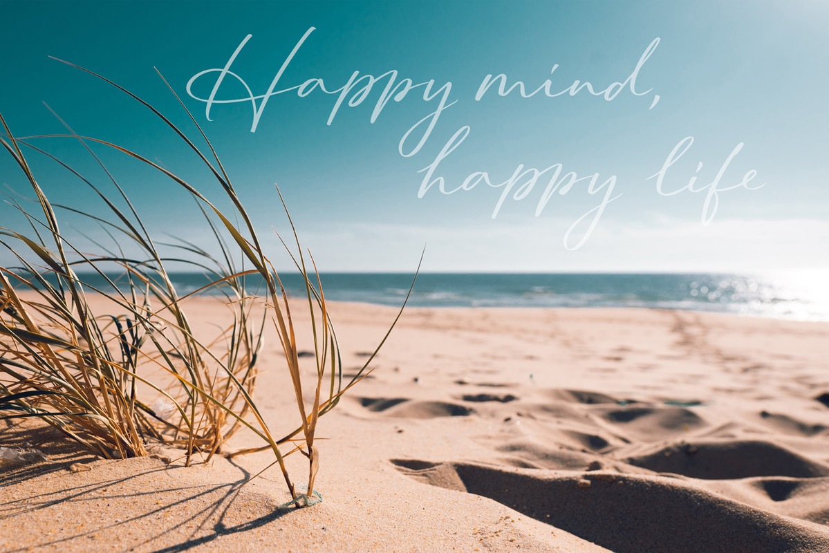 A.S. Création Vliestapete »Strand Spruch Beige Türkis Tapete „Happy Mind“« günstig online kaufen