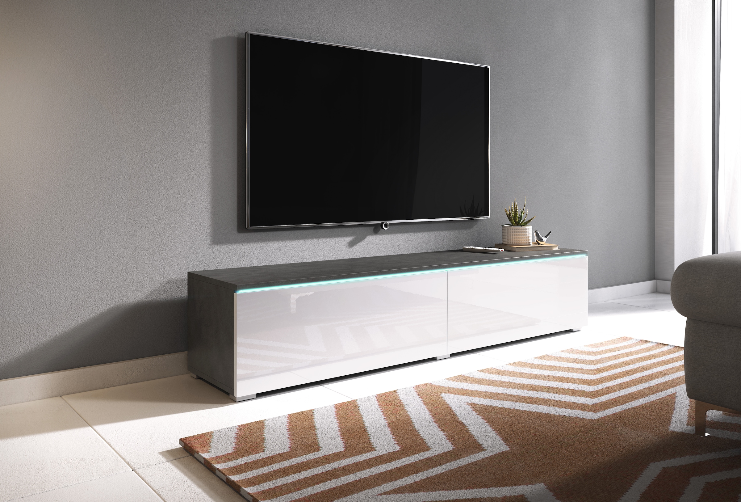 INOSIGN Lowboard »LOWBOARD D, wahlweise mit oder ohne Beleuchtung«, modernes TV-Board ohne Griffe, mit viel Stauraum,stehend und hängend