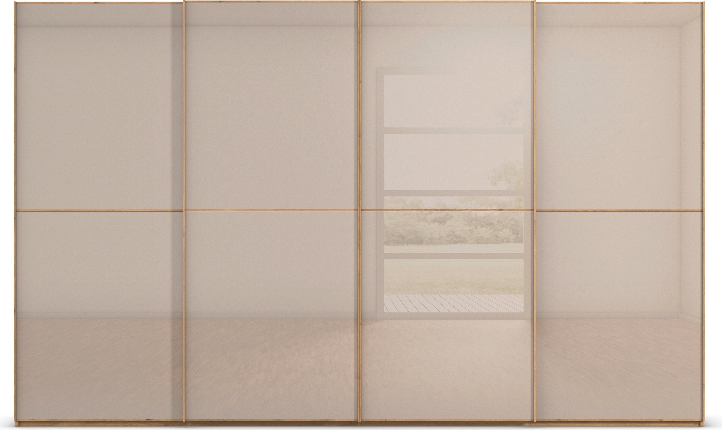 rauch Schwebetürenschrank »Kleiderschrank Schrank Garderobe Schlafzimmerschrank SCALE-DUO«, edle zweigeteilte Türen Glas-Front mit 3 Zierleisten MADE IN GERMANY