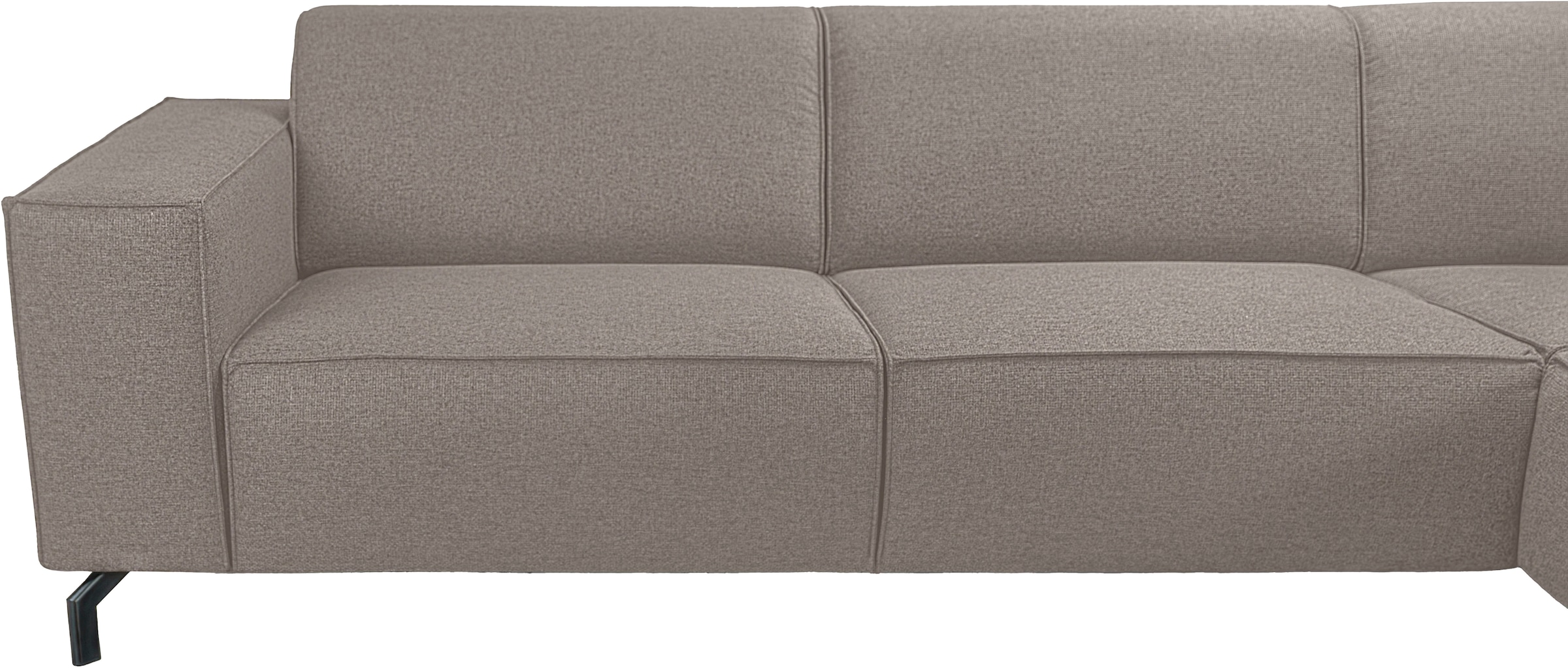 Places of Style Ecksofa »Lorcan, Breite 275 cm, weiches Sitzgefühl«, mit schwarzen Metallfüßen, Lederoptik und in weichem Strukturstoff