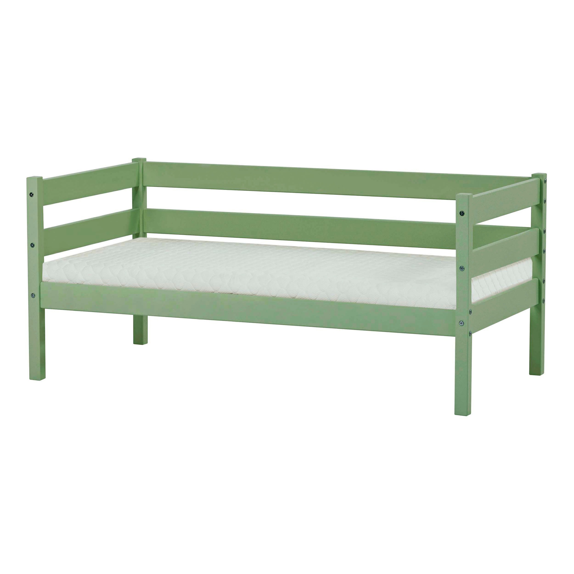 Einzelbett „ECO Comfort“, (Set), mit Rollrost in 8 Farben, wahlweise mit Matratze und Absturzsicherung, Pale Green mit Kaltschaum-Matratze