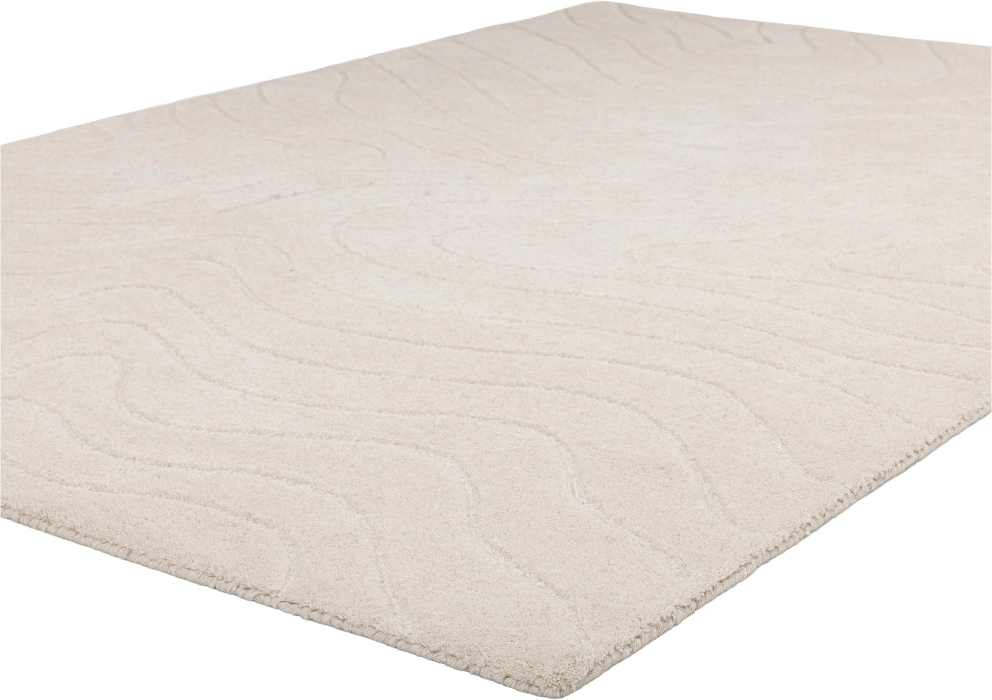 LeGer Home by Lena Gercke Wollteppich »Zarrah, mit Wellendesign, Linienmuster« rechteckig 14 mm Höhe reine Wolle, modern, Scandi, Wohnzimmer, Schlafzimmer, Esszimmer