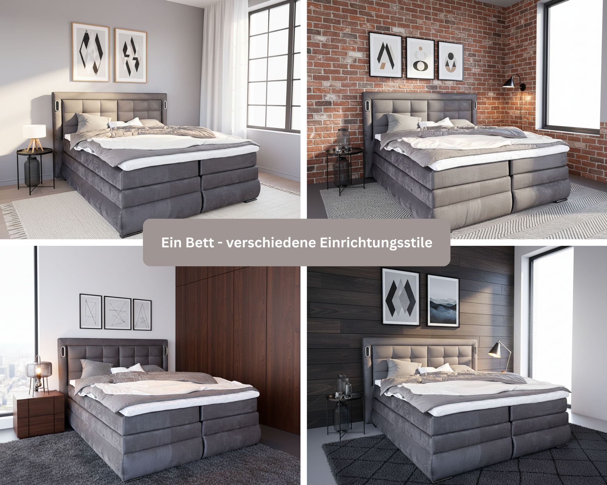 OTTO home Boxspringbett »MIVVA inkl. Bettkasten & Topper, Komfortliegehöhe: 67 cm« in H3, H4 oder Hmix H3/H4, wahlweise mit oder ohne LED-Leuchten