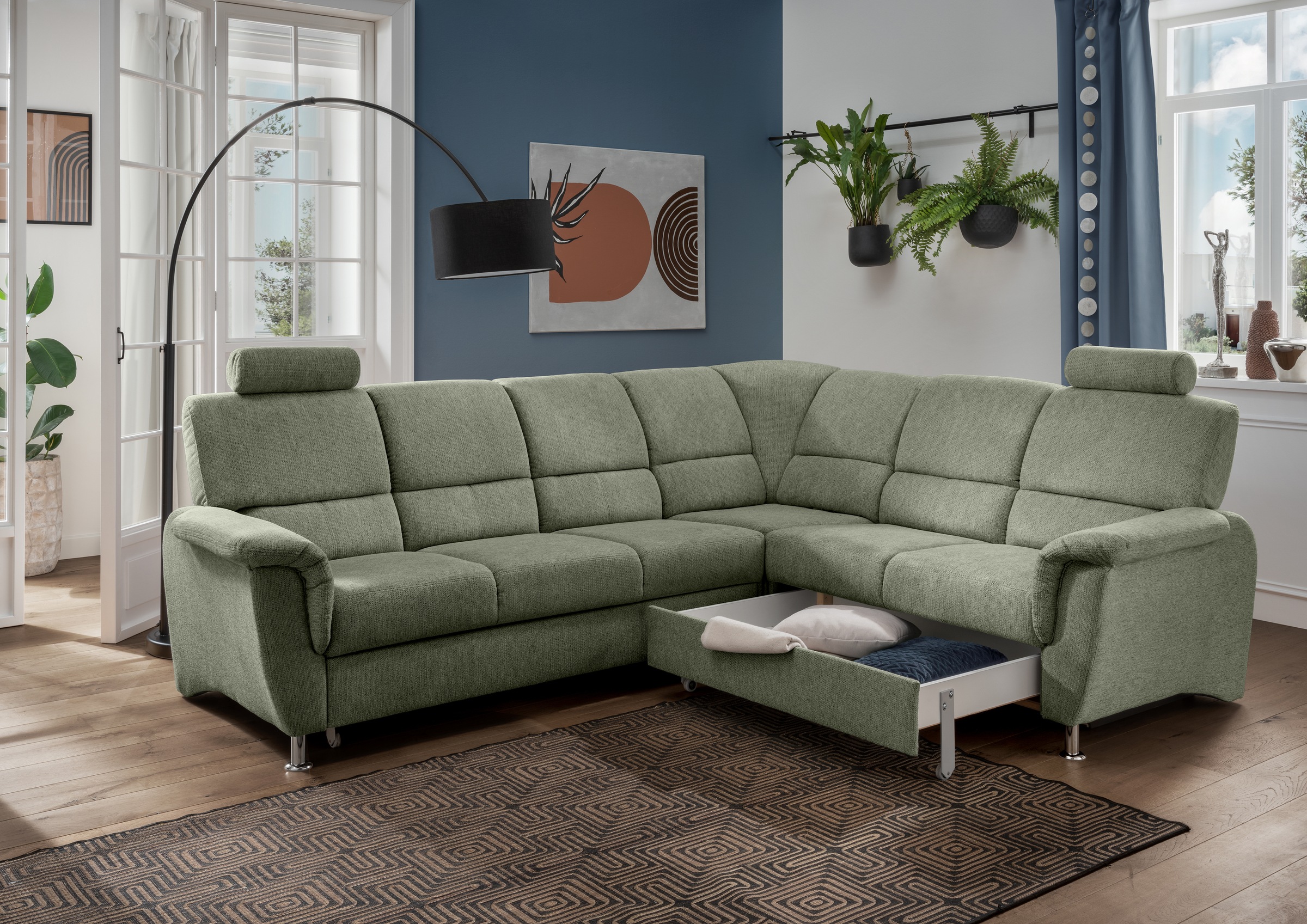 Home affaire Ecksofa »Pisa L-Form, mit Schlaffunktion, Stauraum, 2x höhenve günstig online kaufen