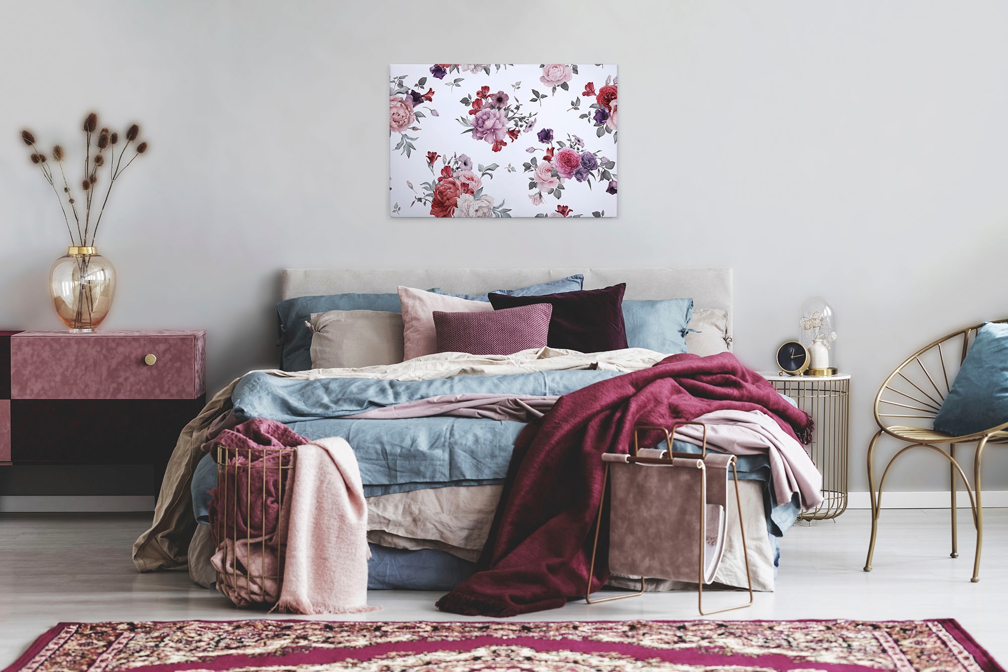 A.S. Création Leinwandbild »Flower Bouquet«, Kunst-Blumen-Kinder, (1 St.), Landhaus Keilrahmen Blumen Rosen Blümchen Leinwand-Bild Wohnzimmer