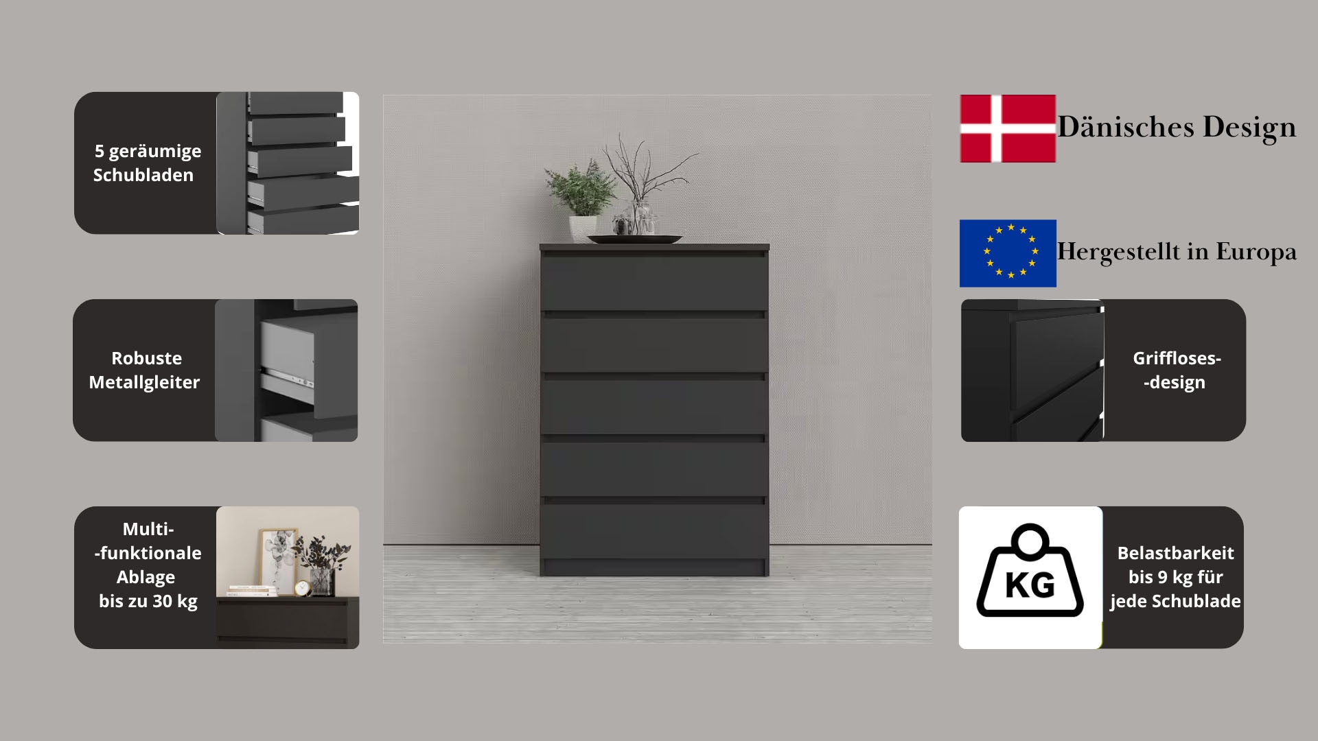 INOSIGN Kommode »Naia«, abgerundete Schubladenkanten auf Metallgleiter, Breite 77 cm