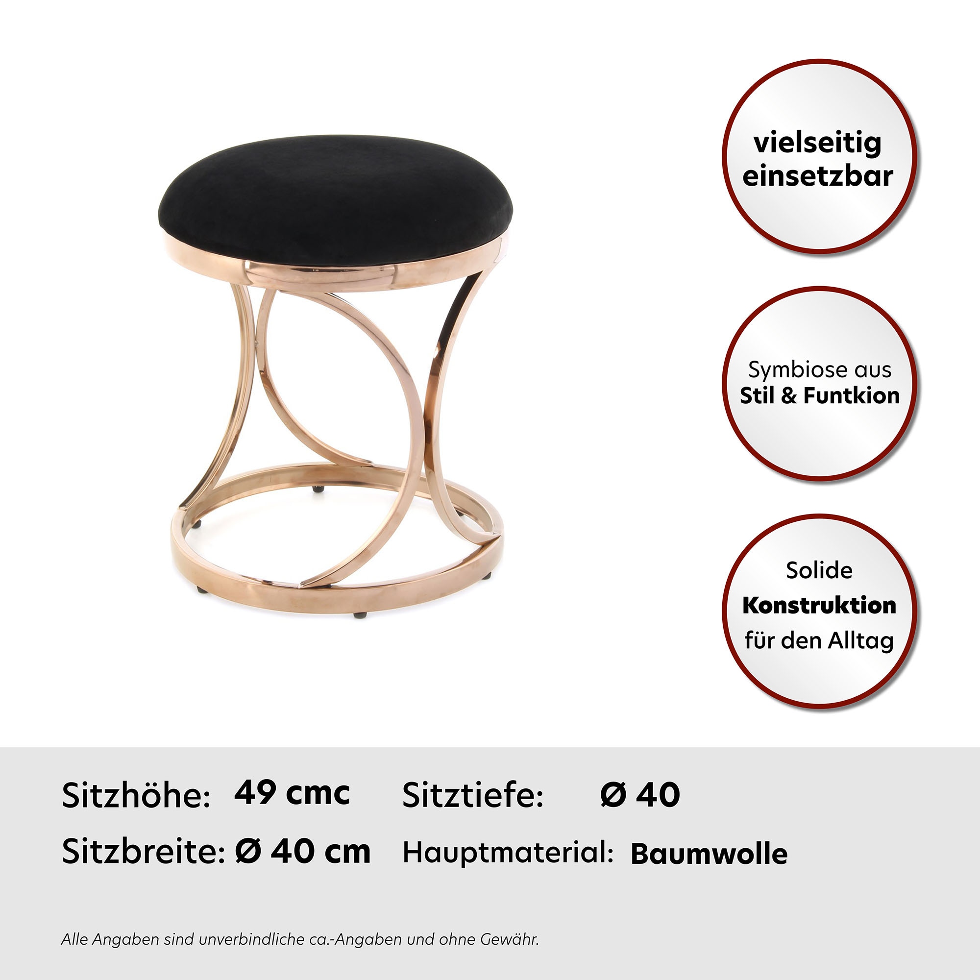 Kayoom Sitzhocker »Hocker Weyda 325,Sitzpouf in elegantem Design,edles Gestell aus Metall«, (1 St.), glamourös, hochwertig, mit weichem Sitzkissen und Stoffbezug