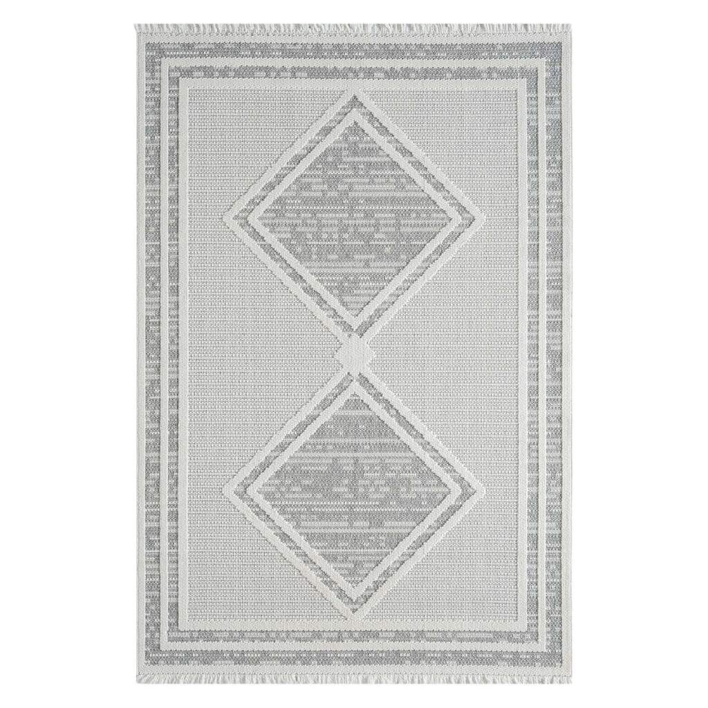 Carpet City Teppich »LINDO 8853«, rechteckig, 11 mm Höhe, Kurzflor, Hochtief-Muster/ 3D-Effekt, Fransen, Boho-Stil, Wohnzimmer