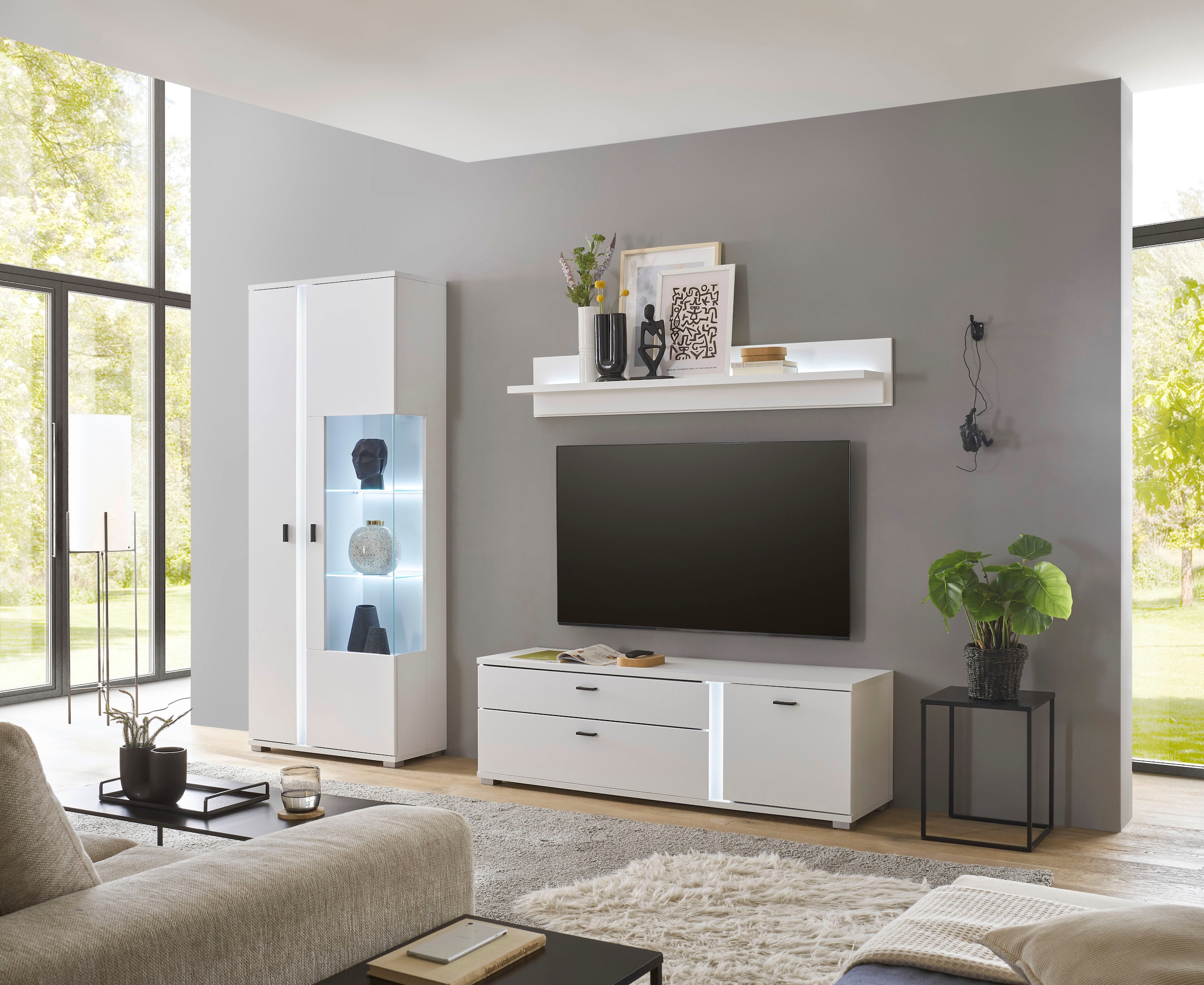 INOSIGN Wohnwand »LONG ISLAND«, (Set, 3 St.), in moderner Trendfarbe,inklusive senkrechter Beleuchtung,Breite 240 cm