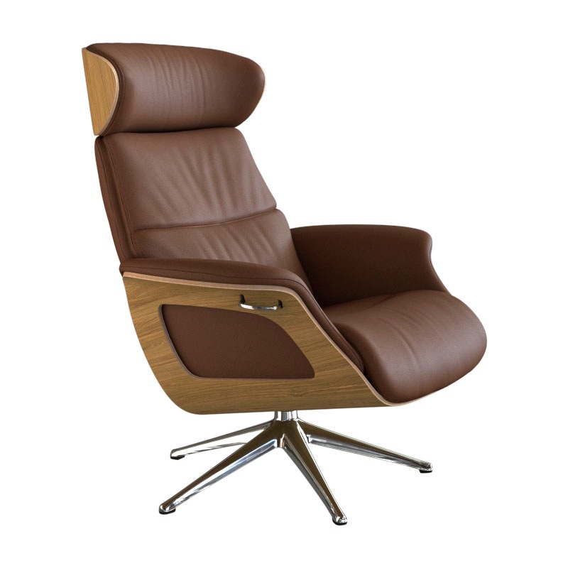FLEXLUX Relaxsessel »Clement Relaxstuhl, Polstersessel, Liegesessel, TV-Sessel,«, Rücken- & Kopfteilverstellung, Drehbar, Armlehne Eiche, Fuß Alu