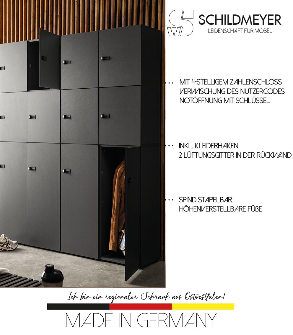 Schildmeyer Garderoben-Set »Locked Spind Schrank Set mit 4 Spinden«, (4 St.), 2x Spind mit 1 Tür, 2 x Spind mit 2 Türen, Made in Germany