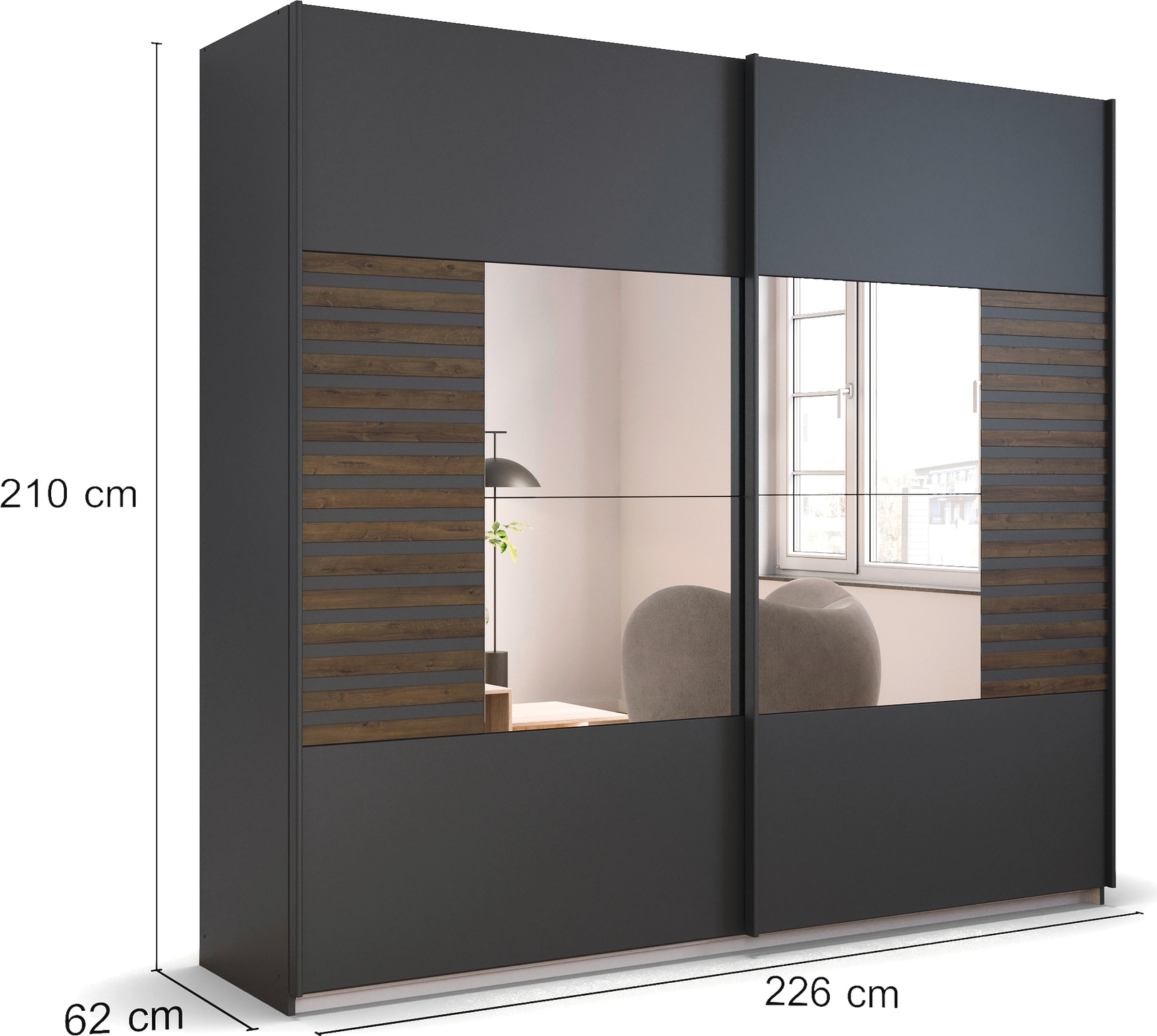 rauch Schwebetürenschrank »Kleiderschrank Schrank Garderobe Schlafzimmerschrank BAREA«, Front- Auflage in moderner Lamellen-Optik und Spiegel MADE IN GERMANY