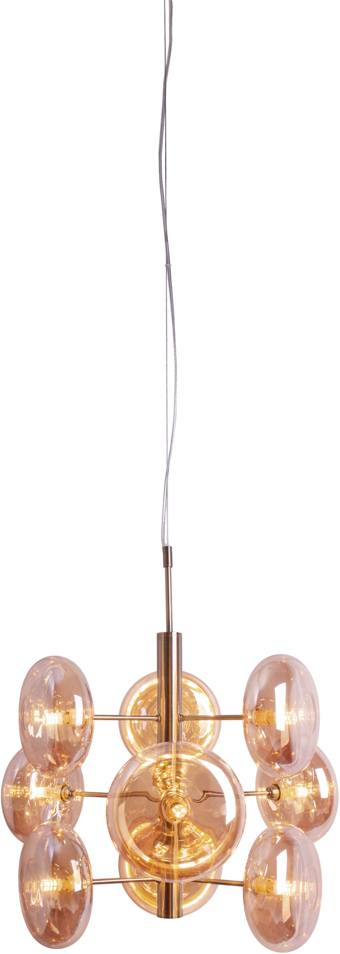 näve Pendelleuchte »Orion«, 9 flammig, Leuchtmittel G9 | ohne Leuchtmittel, messing-matt, 9 flachen Rundgläser in amber, exkl. G9, Höhe 55cm