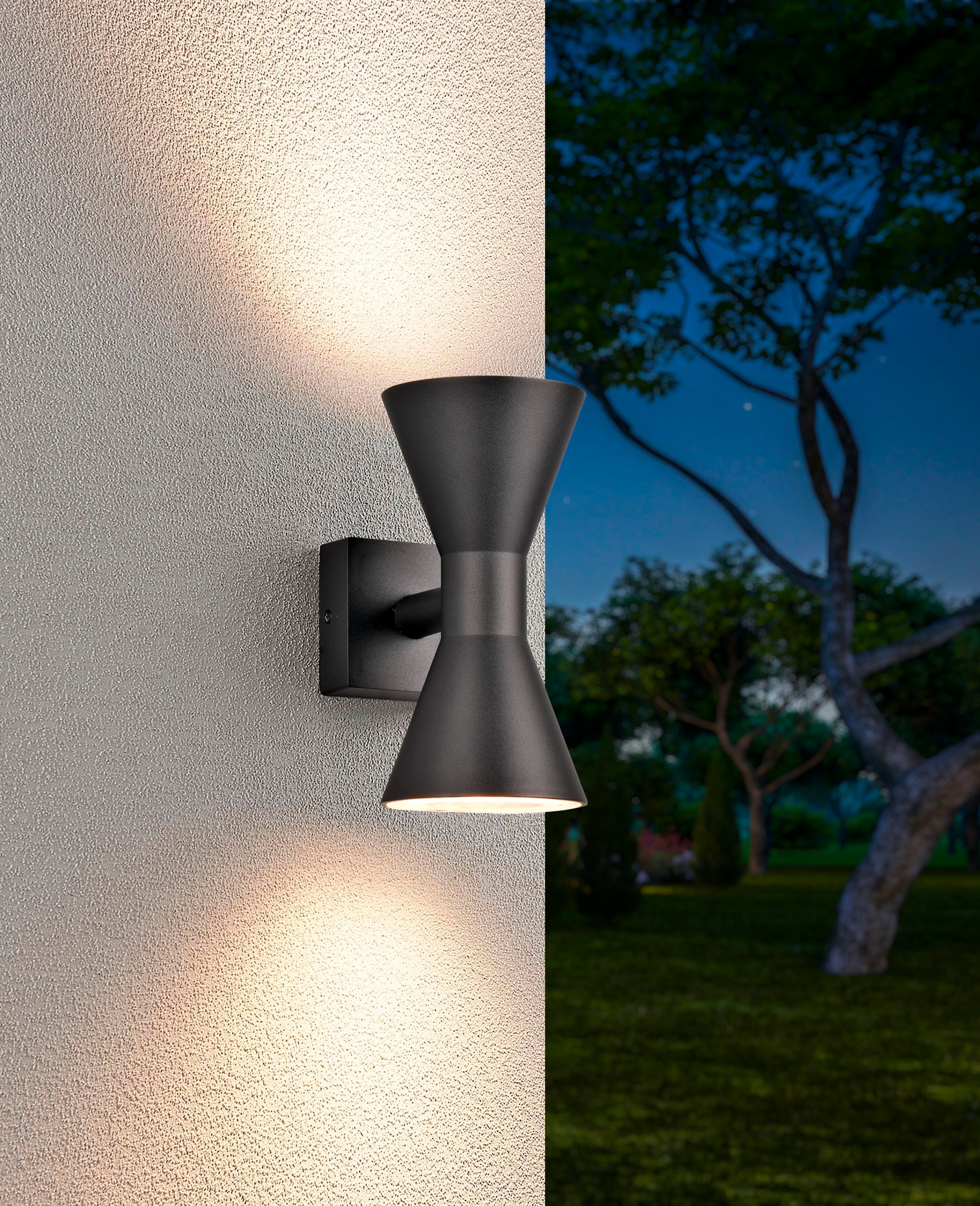 TRIO Leuchten Außen-Wandleuchte »ARDAS, up-and-down Licht Fassadenleuchte, exkl 2x GU10 max 10W, IP44«, 2 flammig, Leuchtmittel GU10 | Leuchtmittel wechselbar, Outdoor Wandlampe in Sanduhr-Form, für Garten Terrasse Haustür Lampe
