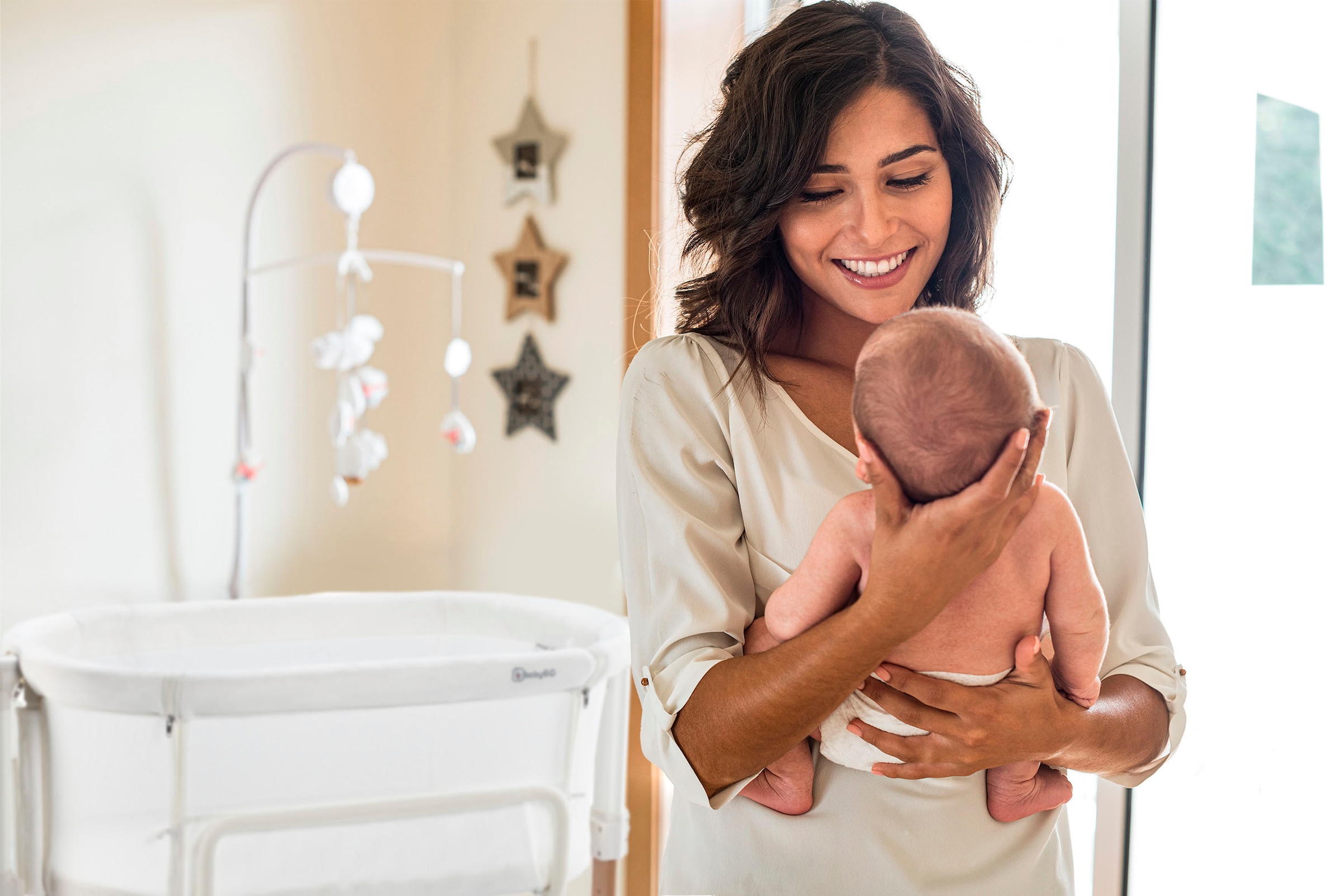 BabyGo Beistellbett »Amila, beige white«, mit Schaukelfunktion