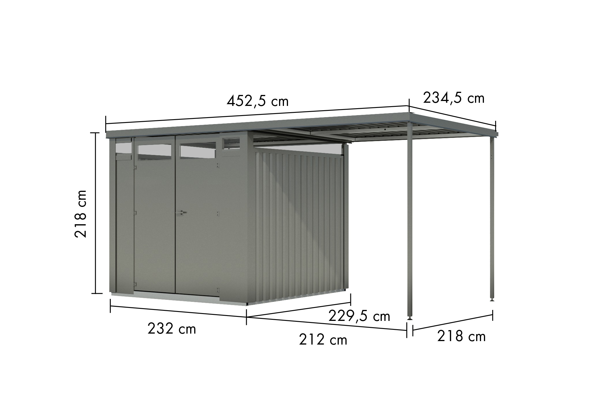 Karibu Gartenhaus »"Østen 2" SET mit Anbaudach 2,25 m«, pulverbeschichtetes Trapezblech, Rahmen aus verzinktem Vierkantrohr