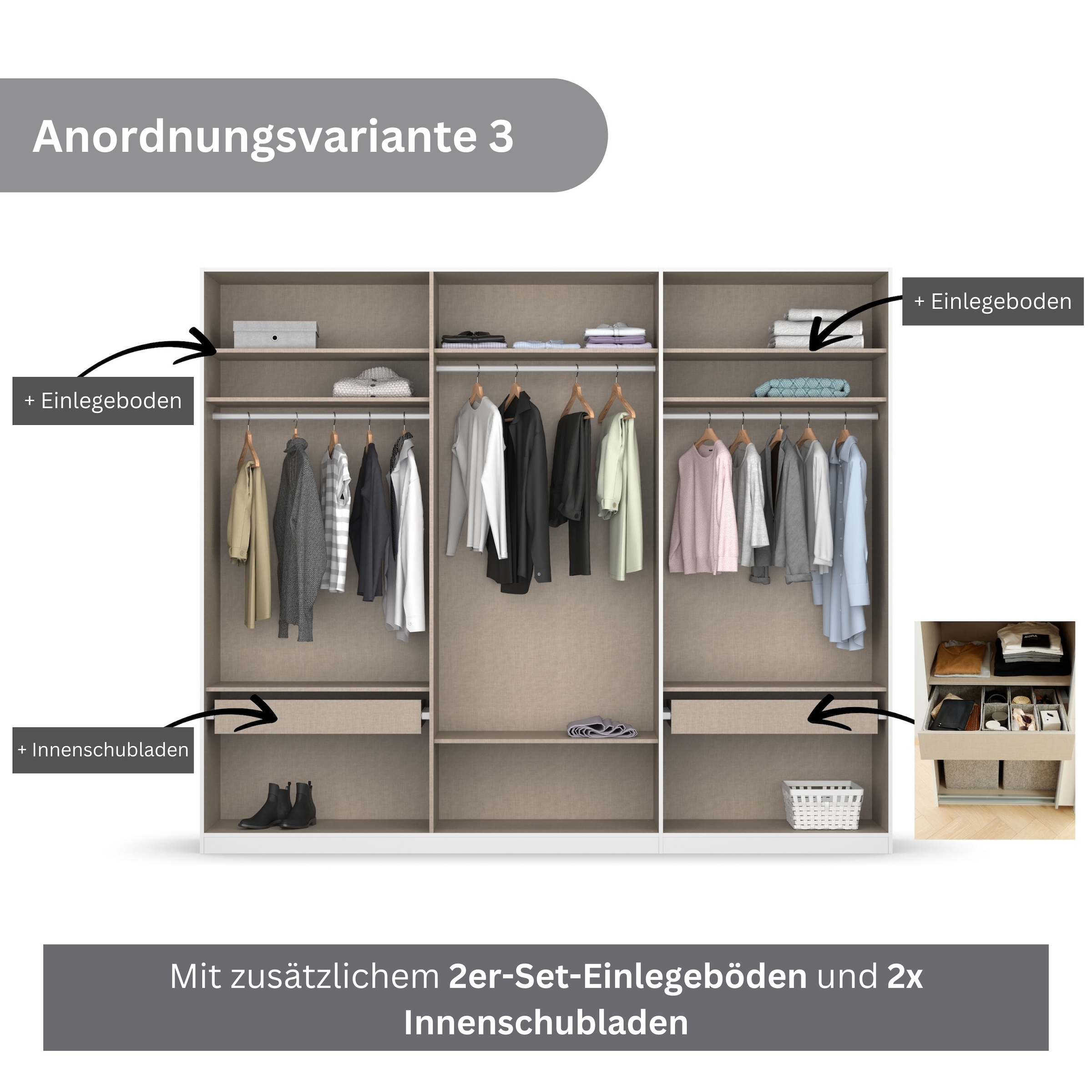 rauch Drehtürenschrank »Kleiderschrank Schrank Garderobe KOLUNA mit hochwertiger Glasfront«, inkl. 2 Innenschubladen sowie extra Einlegeböden MADE IN GERMANY