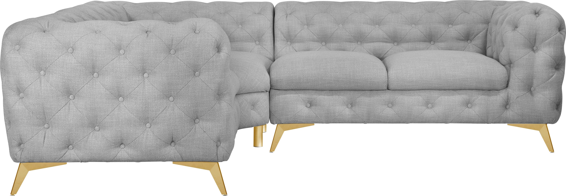Leonique Chesterfield-Sofa »Ecksofa GLYNIS L-Form mit Wellenunterfederung, Maße B/T/H 264/264/75cm«, aufwändige Knopfheftung, moderne Chesterfield Optik, Fußfarbe wählbar