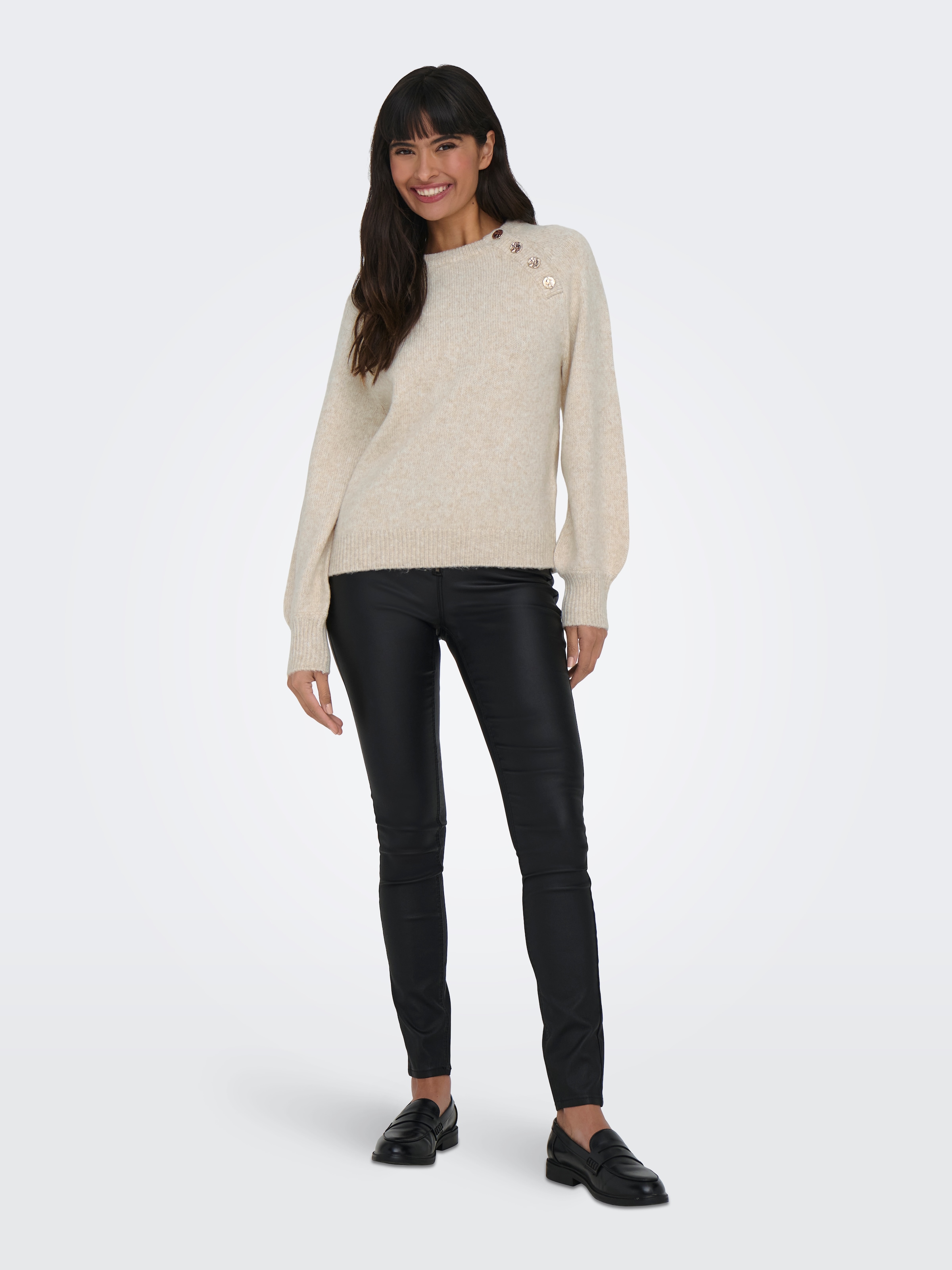 ONLY Rundhalspullover »ONLEMMA LS BUTTON ONECK EX KNT« Kunstfaser, regular fit